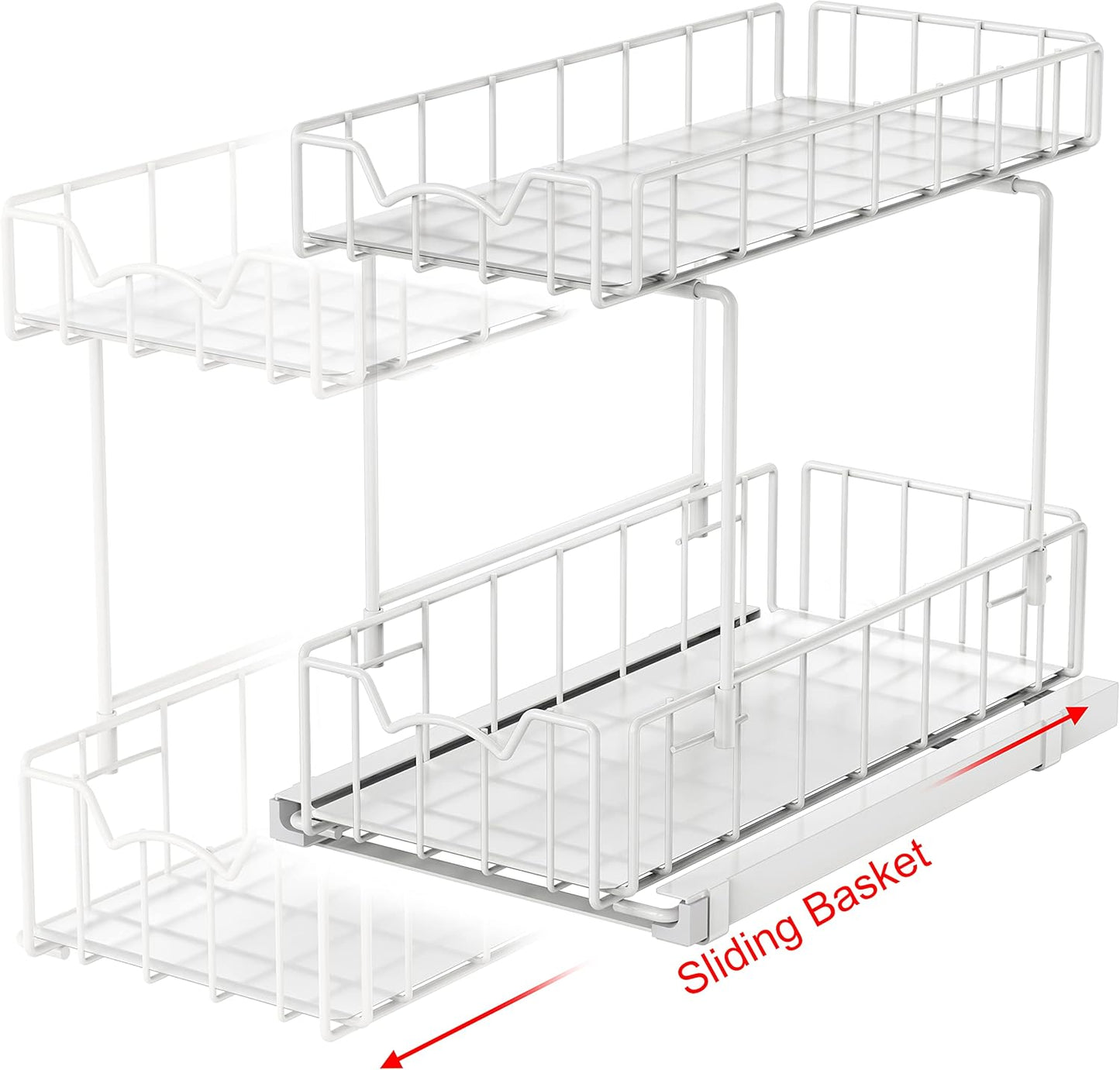 Simple Houseware 2-Tier Spice Rack Slide Out Wire Basket Drawer Organizer, White