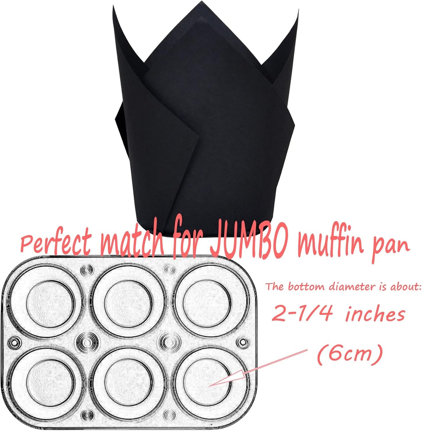 Black color Large size Tulip Baking Cups 2-1/4"(Base diameter) x 4"(Wall height) Parchment paper baking cupcake Muffin liners, Case of 130 pcs