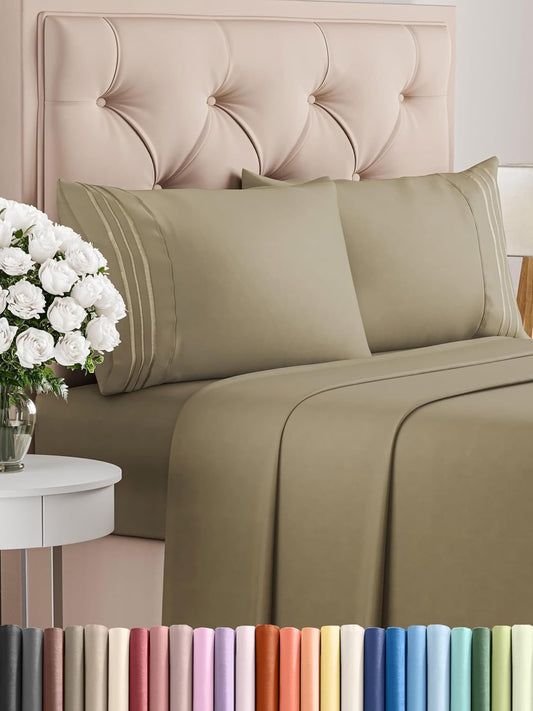 Full Size 4 Piece Sheet Set - Comfy Breathable & Cooling Bed Sheets Set - Hotel Luxury Bedding for Women, Men, Kids, Teens, Boys & Girls - Deep Pockets, Ultra-Soft and Wrinkle Free - Oeko-Tex - Khaki