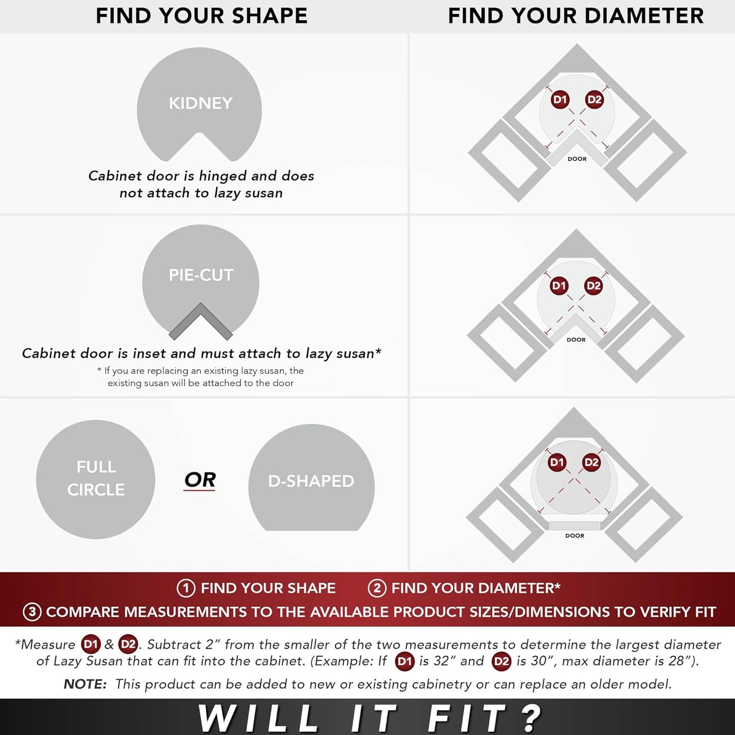 Rev-A-Shelf 2 Tier Pie-Cut Lazy Susan for Corner Base Cabinets, Plastic, 28" Double Shelf Swivel Kitchen Spice and Can Organizer, White, 6942-28-11-52