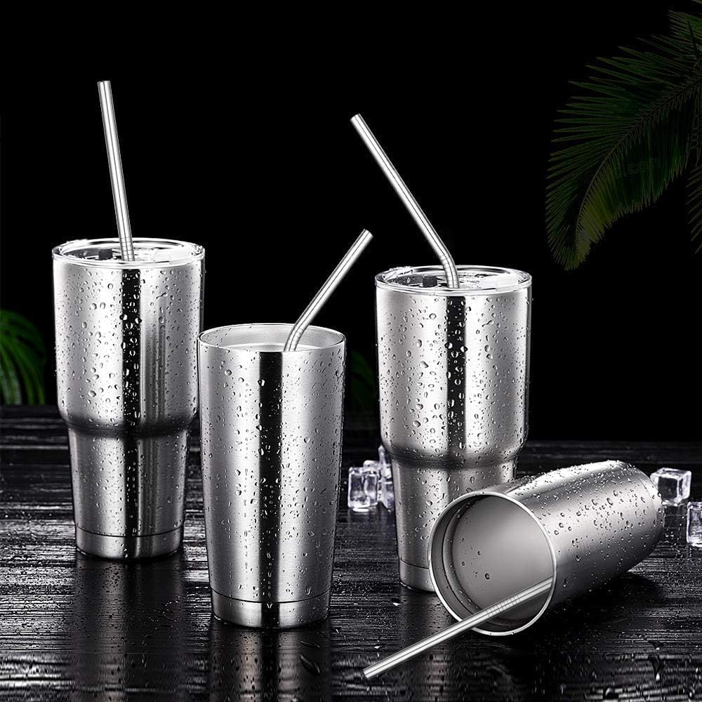Vinaco Stainless Steel Straws Reusable, 12 Pack 8.5" & 10.5" Metal Straws 0.24" for 20 oz - 32 oz Tumblers, Long Drinking Straws with Cleaning Brush for Coffee, Juice, Cocktail and Hot Drinks