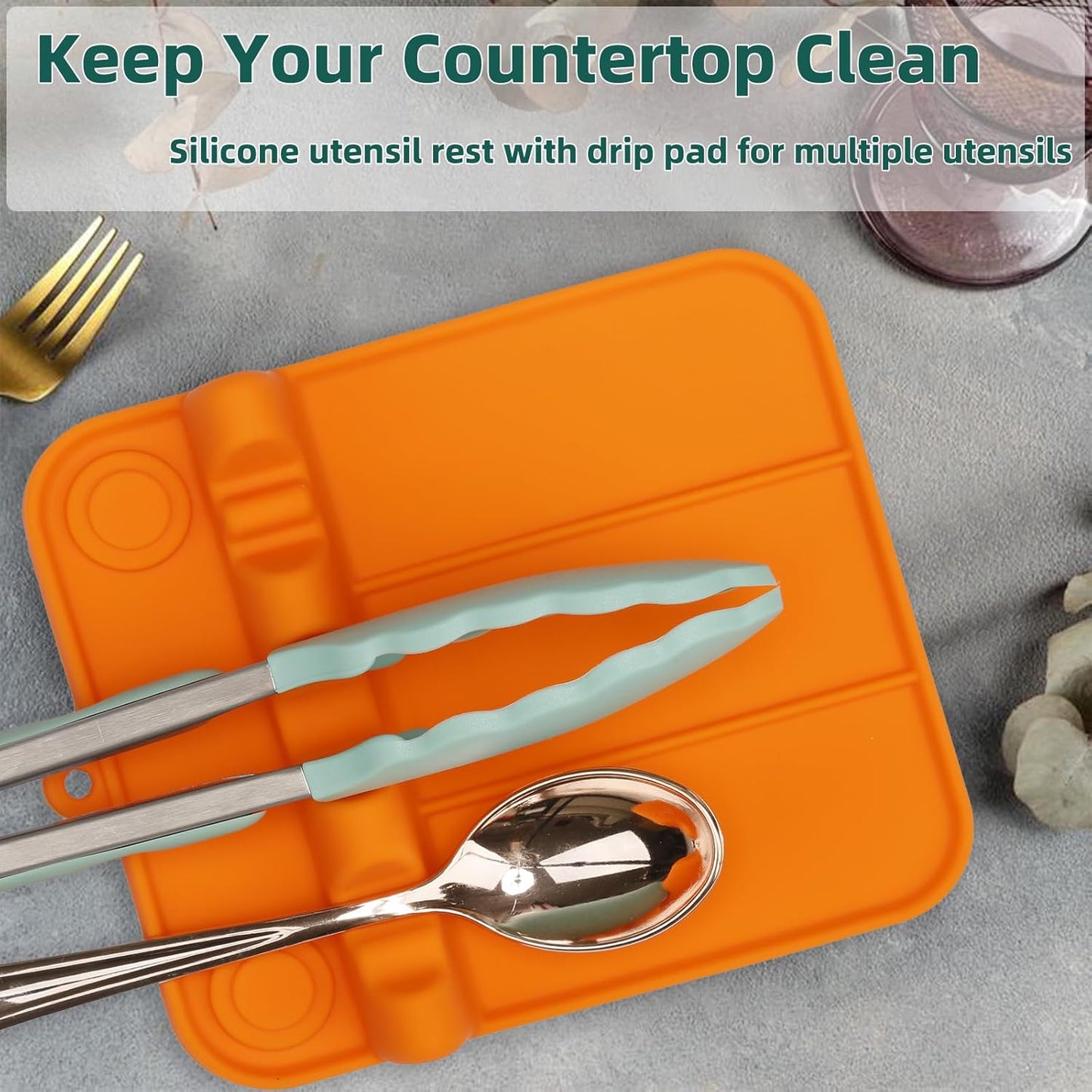 Spoon Rest, Silicone Spoon Holder for Stove Top with Drip Pad Suitable for Multiple Kitchen Gadgets, 3-Groove Upgraded Utensil Rest for Kitchen Counter, Heat-Resistant Dishwasher Safe, Orange