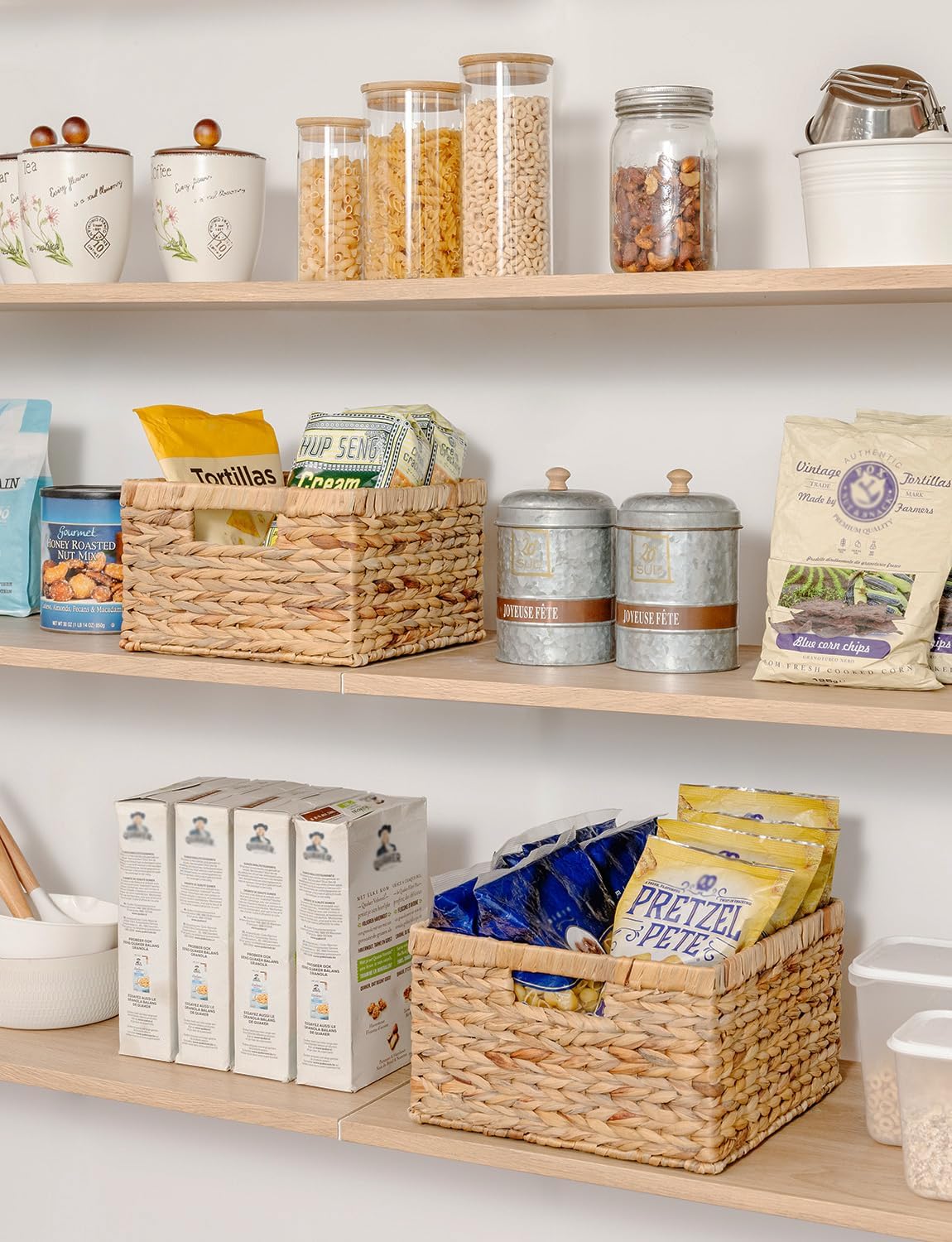 StorageWorks Wicker Storage Basket, Water Hyacinth Basket for Organizing, Decorative Water Hyacinth Storage Baskets, Set of 2, Large and Small