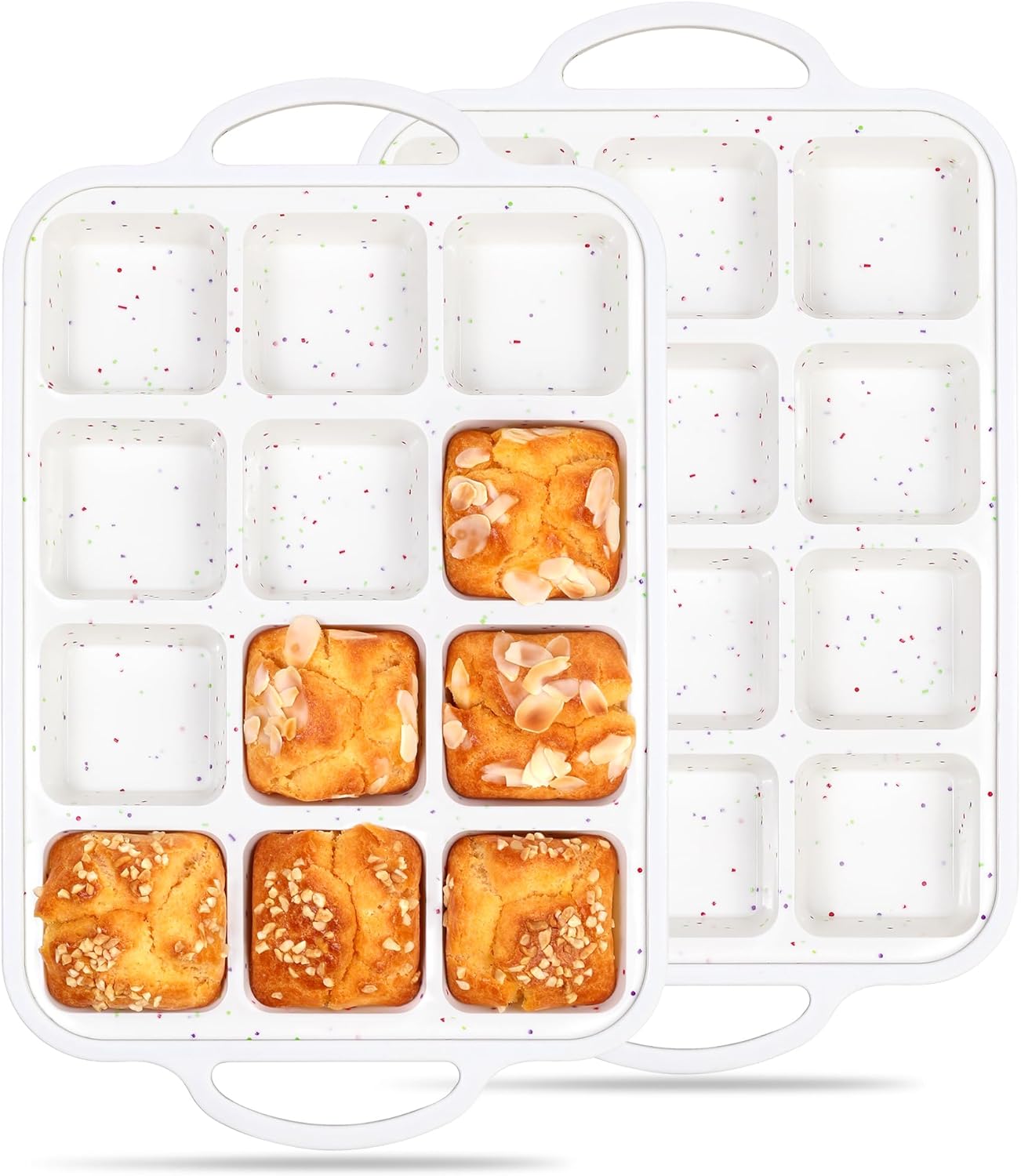 2 Pcs Brownie Pan With Dividers Silicone Nonstick Mini Individual 12 Cup Square Muffin Cupcake Pans with Metal Frame(Cream)