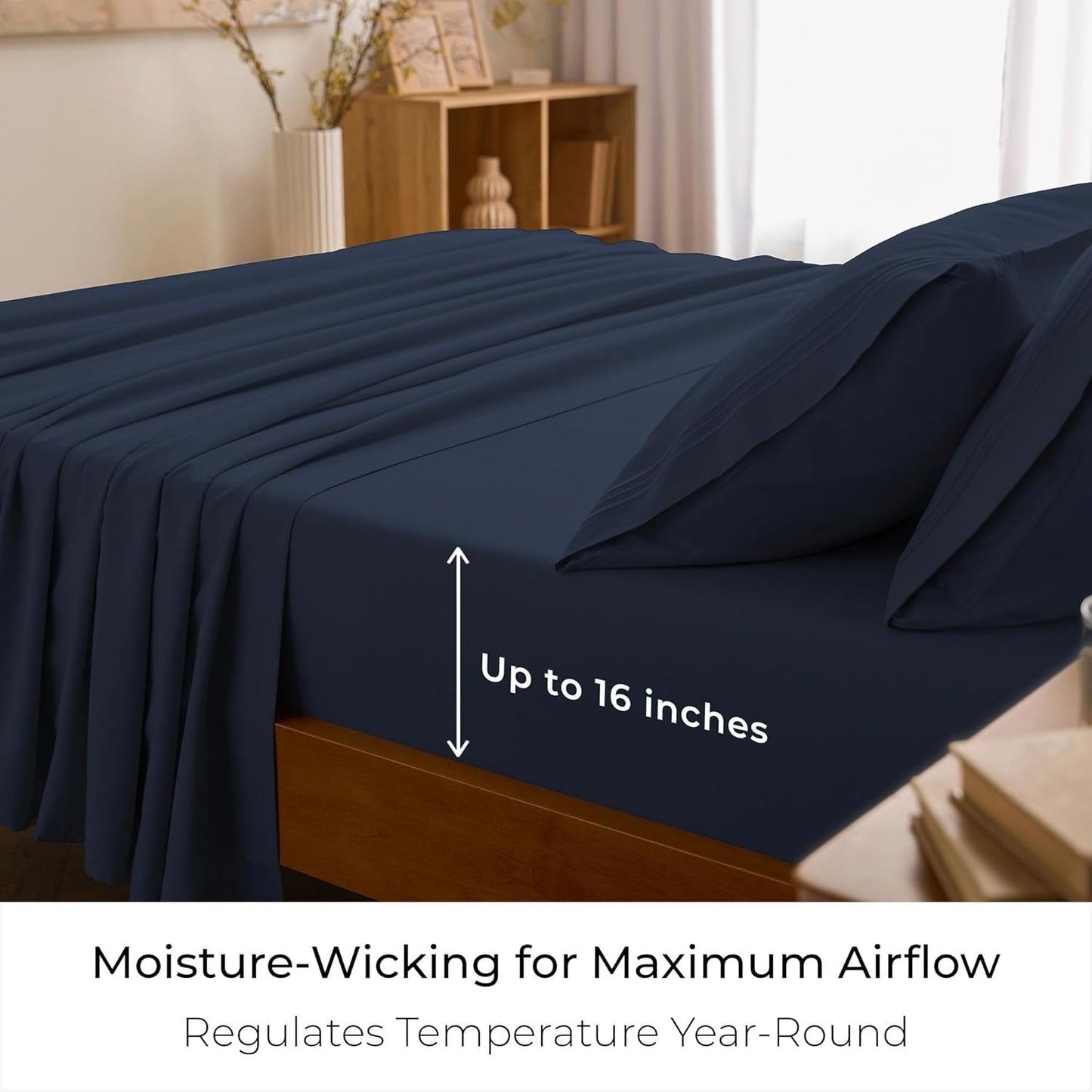 Mellanni Full Sheets Set - 4 PC Iconic Collection Bedding - Hotel Luxury, Extra Soft, Cooling Bed Sheets - Wrinkle, Fade, Stain Resistant (Full, Navy Blue)