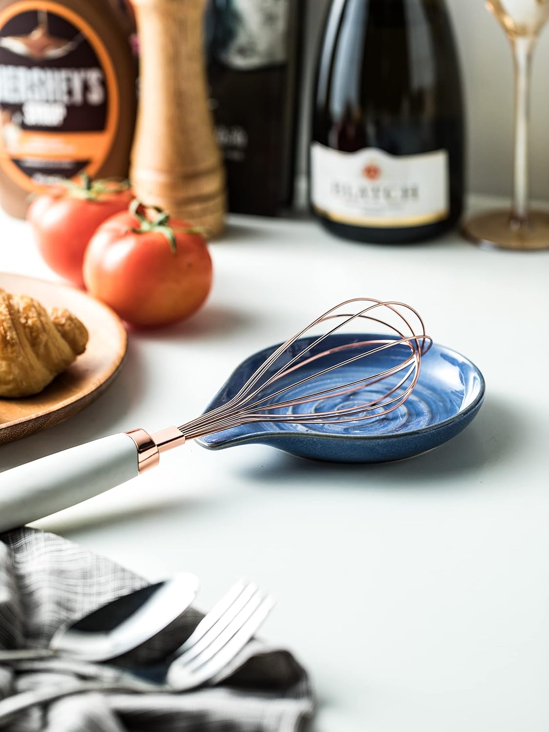 Spoon Rest, Large Ceramic Spoon Holder for Stove Top, Heat-Resistant Cooking Spoon Rest for Kitchen Counter Decor, 5 Inches, Blue