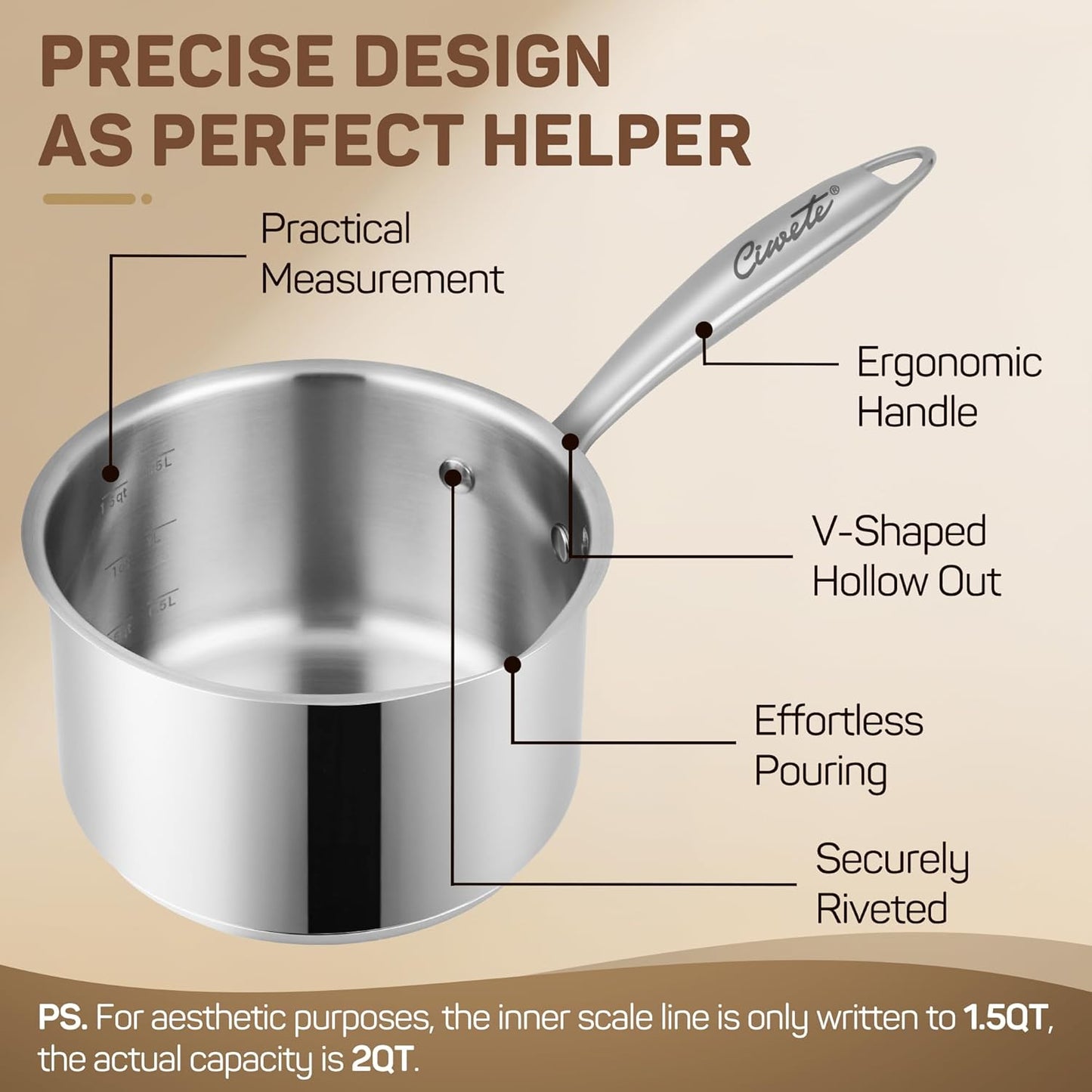 2 Qt Stainless Steel Saucepan with Glass Strainer Lid, 2 Quart Pot Stainless Steel Sauce Pan with Pour Spout, Mirror Polishing, Compatible with All Cooktops Dishwasher Safe Oven Safe