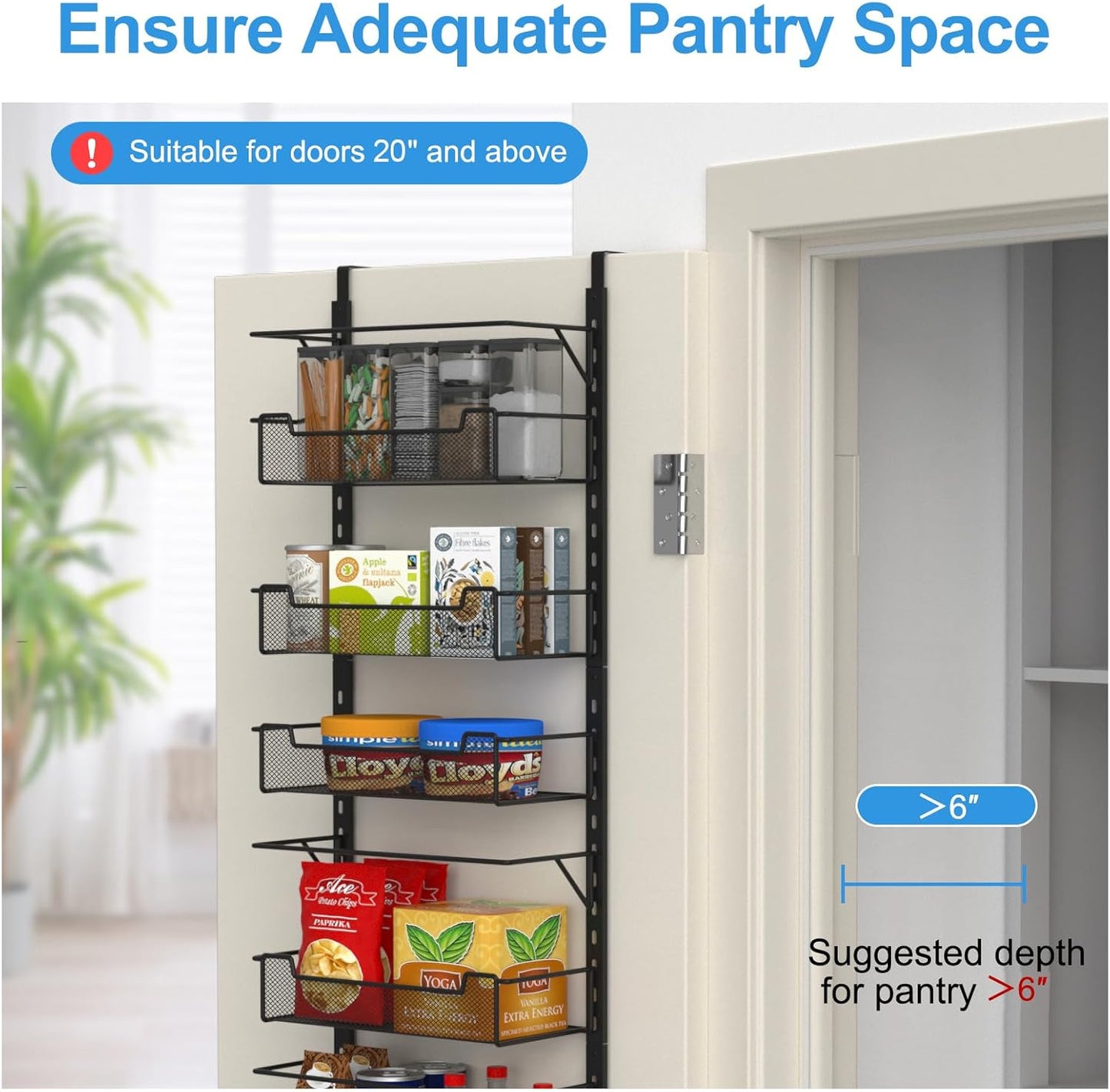 Over the Door Pantry Organizer, 10-Tier Over the Door Organizer with Adjustable Basket, Door Organization for Pantry Kitchen Storage Room Spice Rack, Black