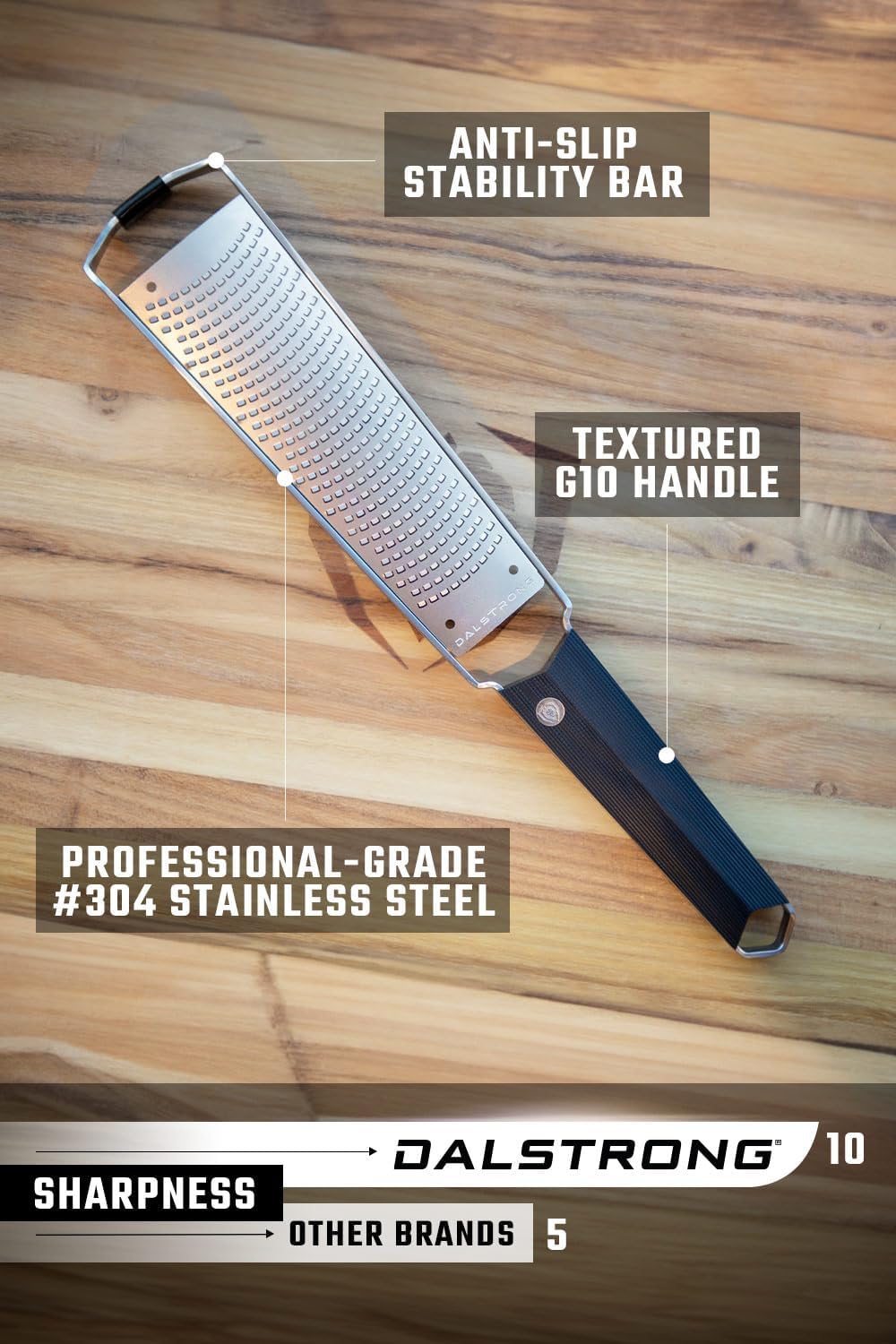 Dalstrong Professional Narrow Grater - Zester - #304 Stainless Steel Blade - G10 Handle Kitchen Shredder - w/Blade Cover - Citrus, Hard Spices, Chocolate, Garlic, Ginger - NSF Certified