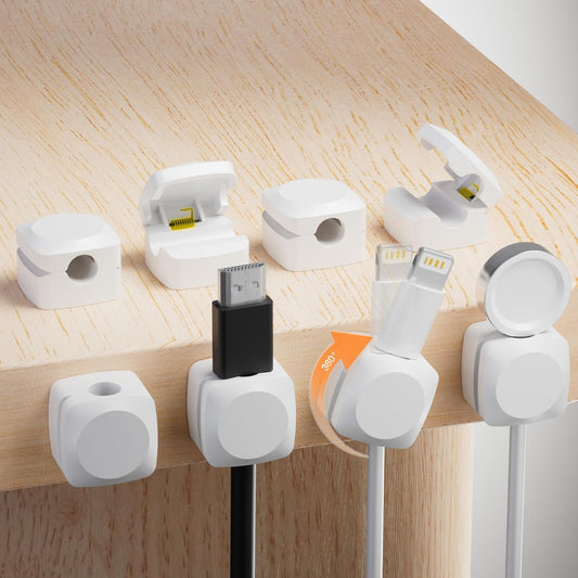 8 Pack Cord Organizer Holder, Rotatable Cable Clips, Spring Cord Holder for Nightstand Adhesive Cable Organizer, Cable Management Clips Charging Cord Organizer for Desk Office Car Wall