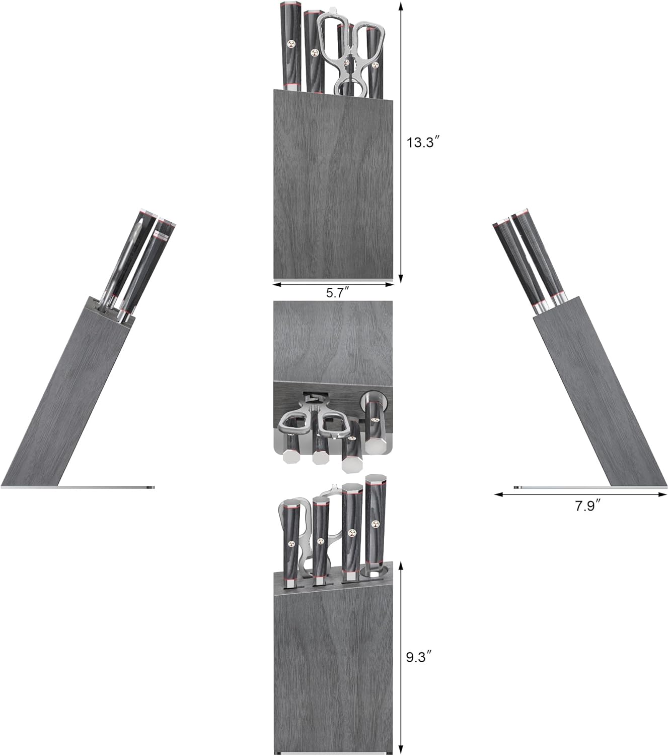 Cangshan YARI Series HUA Knife Block Set, X-7 Damascus Steel, Ash Wood Block (6-Piece)