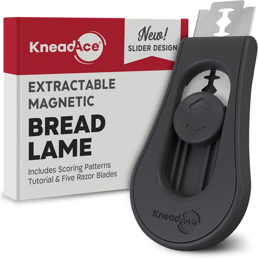 KneadAce Upgraded Magnetic Bread Lame, Professional Dough Scoring Tool with Extractable Blade, Sourdough Bread Tool for Baking, Includes Scoring Pattern Booklet & 5 Replaceable Razor Blades