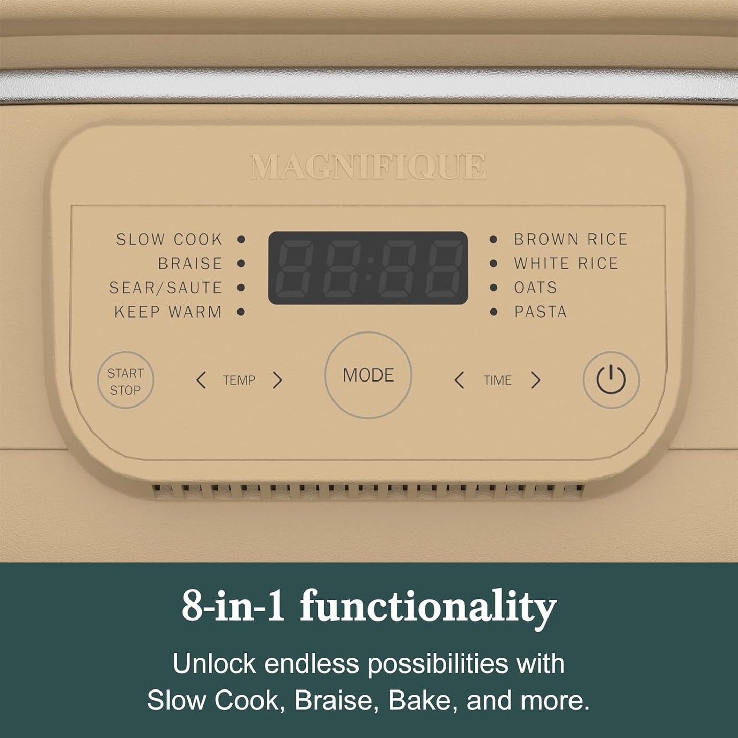 4 Quart Programmable Slow Cooker with Flexible Easy Programming, 8-in-1 Multi-Cooker with Dishwasher Safe Lid & Removable Crock Pot & Wooden Spoon, Nonstick, Oven Safe Pot to 500°F, Brown