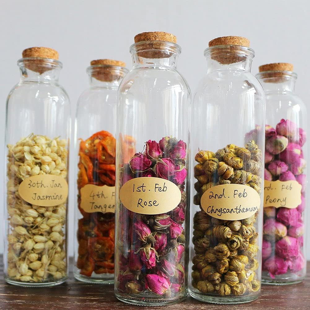 Nardo Visgo Natural Brown Kraft Paper Label Stickers,Removable Assorted Size and Shapes Kraft Labels for Essential Oil Bottles,Mason Jars,Storage Containers or Gift Decoration,Free Black Marker,285pcs