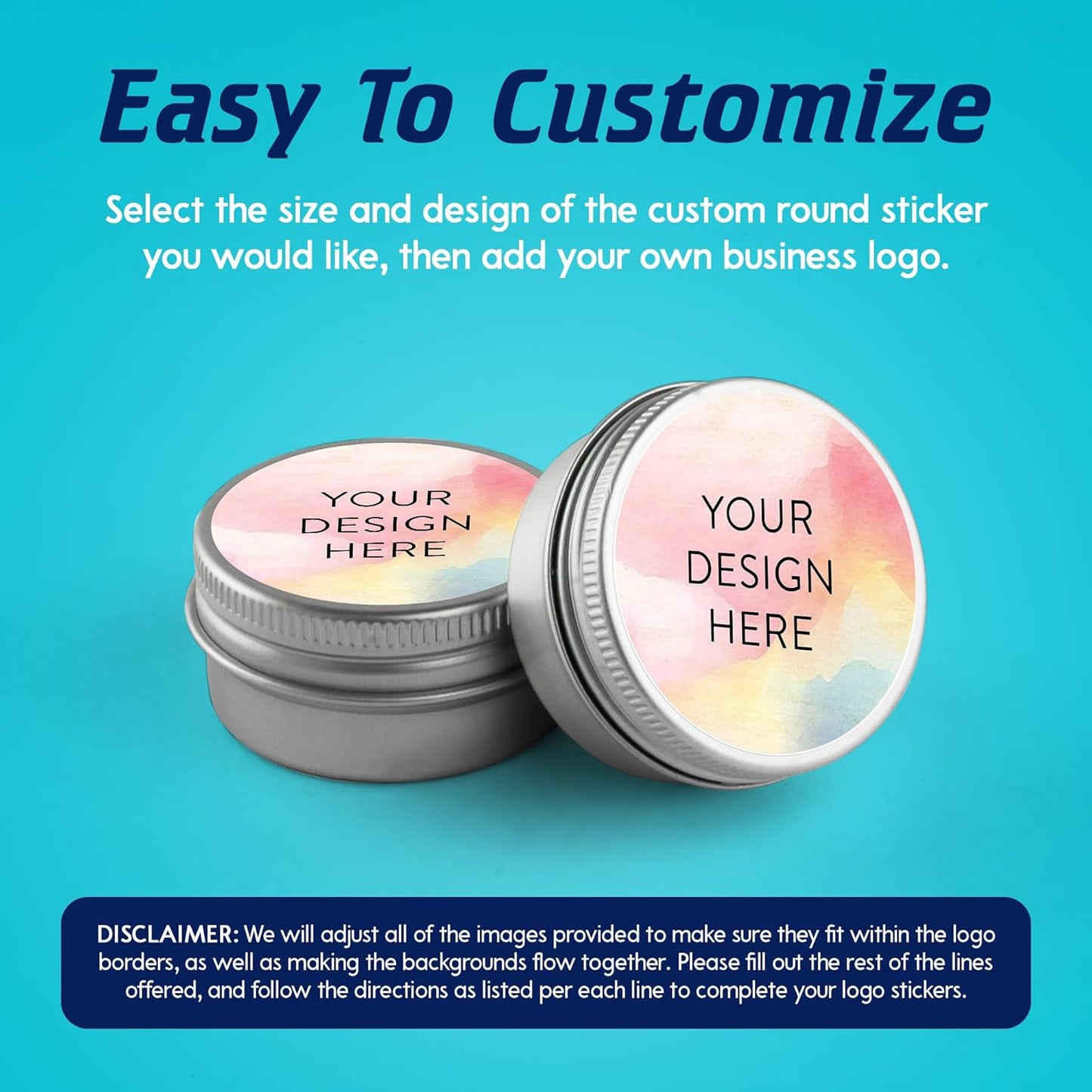 100 Custom Vinyl Stickers - Upload Your own Image, Text, Design, Logo - Personalized Logo Labels for Handmade, Packaging, Bottle, Jars, Candle, Brand Stickers (Watercolor, 2x2)