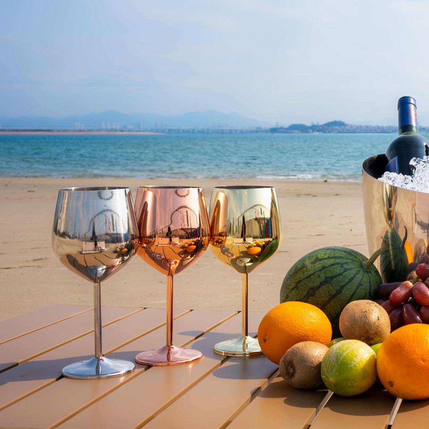 Stainless Steel Wine Glasses Set of 2, 18 oz Unbreakable Rose Glod Wine Glass Unique Metal Wine Goblets for Outdoor Capming and Pool Gift for Wine Lovers