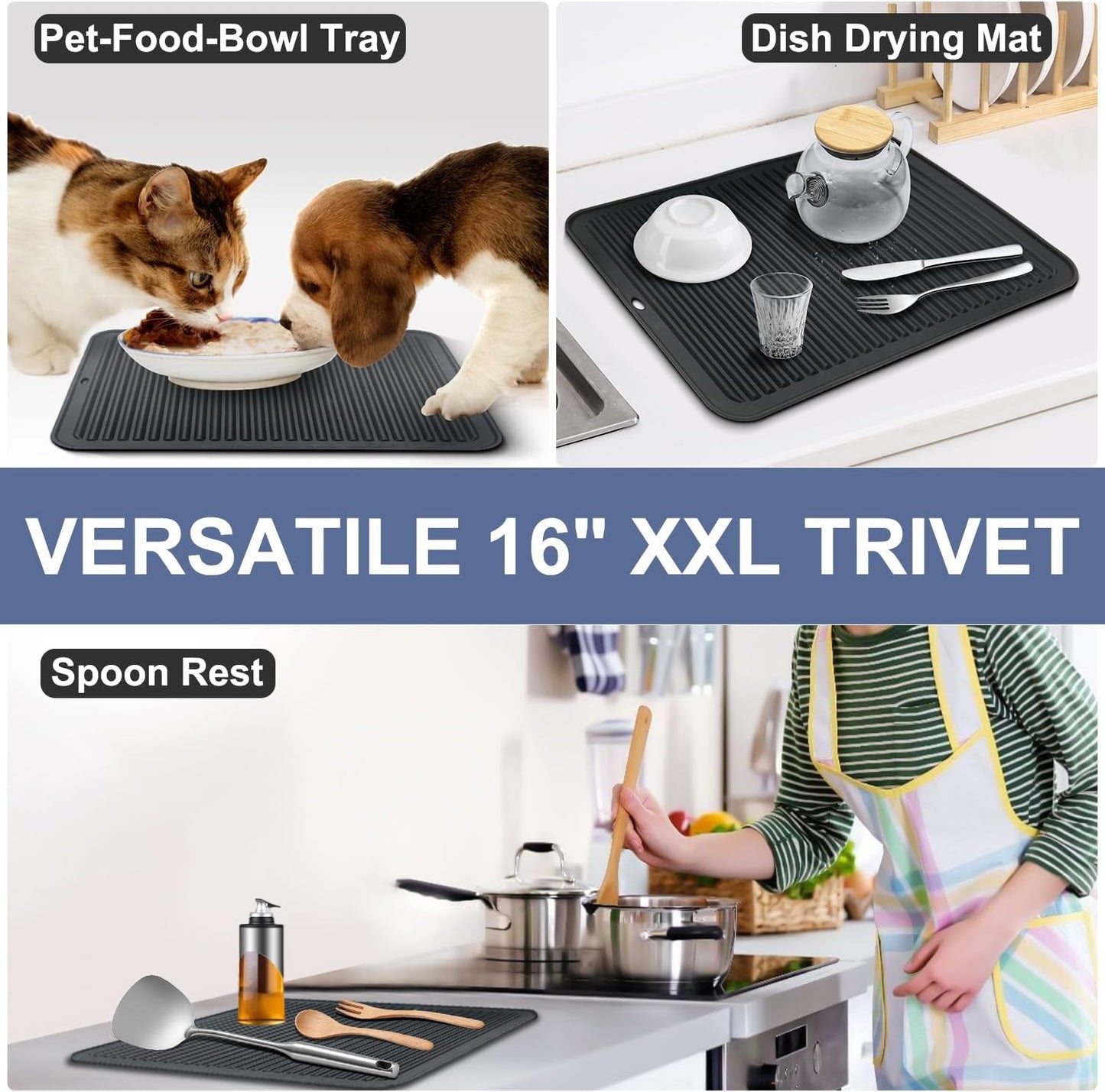 Walfos XXL Silicone Trivet 16 Inch and Trivets Mats 12 Inch, Trivets for Hot Pots and Pans, Heat Resistant Pot Holders Hot Pads for Kitchen Quartz Countertops, Hot Dishes, 3 Pack