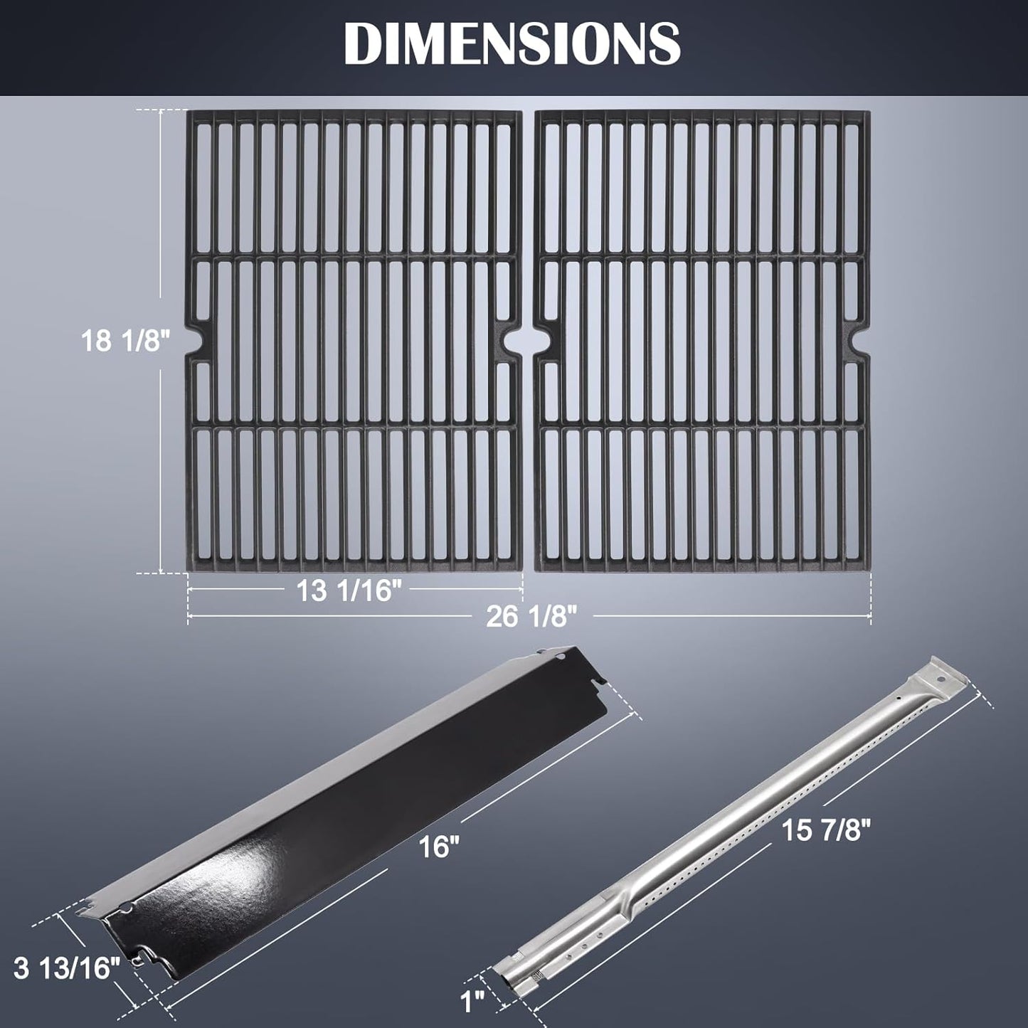 Hiorucet Grill Grate Kits for Charbroil 463268007, 463268008, 463268606, 463268706, 463248108, Cooking Grates, Heat Plate Shields, Burner Tubes and Carryover Tube for Charbroil Grill Replacement Parts