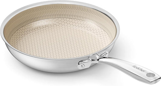 Redchef Hybrid Nonstick Frying Pan 8-Inch with Stainless Steel Stay-Cool Handle, Tri-Ply Stainless Steel & Aluminum Ceramic Coating Egg Pan, Dishwasher & Oven Safe, Induction Compatible, All Cooktops