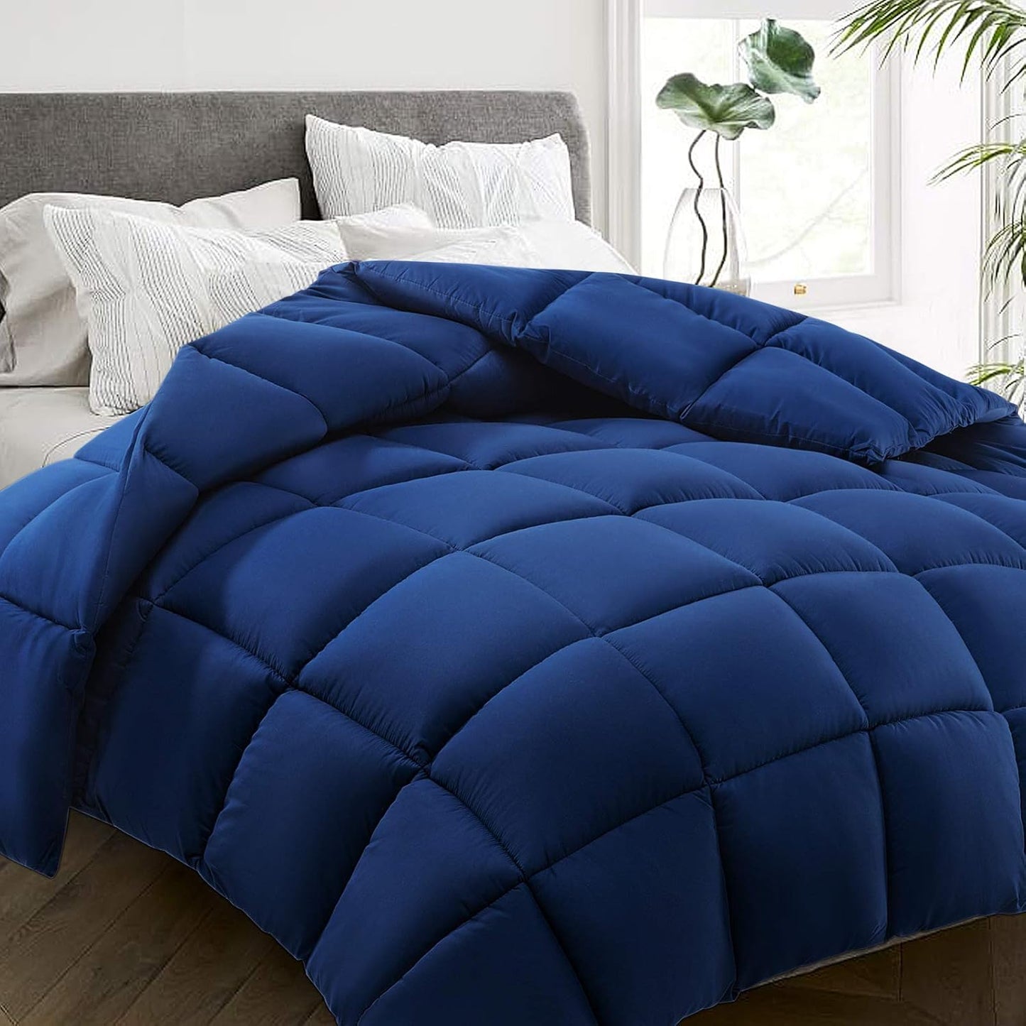 HYLEORY All Season Queen Size Bed Comforter - Cooling Down Alternative Quilted Duvet Insert with Corner Tabs - Winter Warm - Machine Washable - Navy Blue