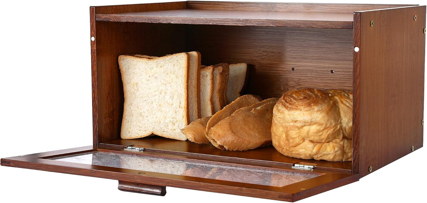 Vintage Bread Box for Kitchen Countertop - Retro Brown Bread Storage Box Breadbox
