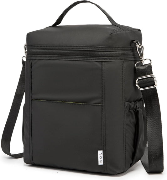 NOL Natural Organic Lifestyle Insulated Lunch Bags for Women Cooler Bag Lightweight Nylon Waterproof Lunch Box For Work (Black, Large)