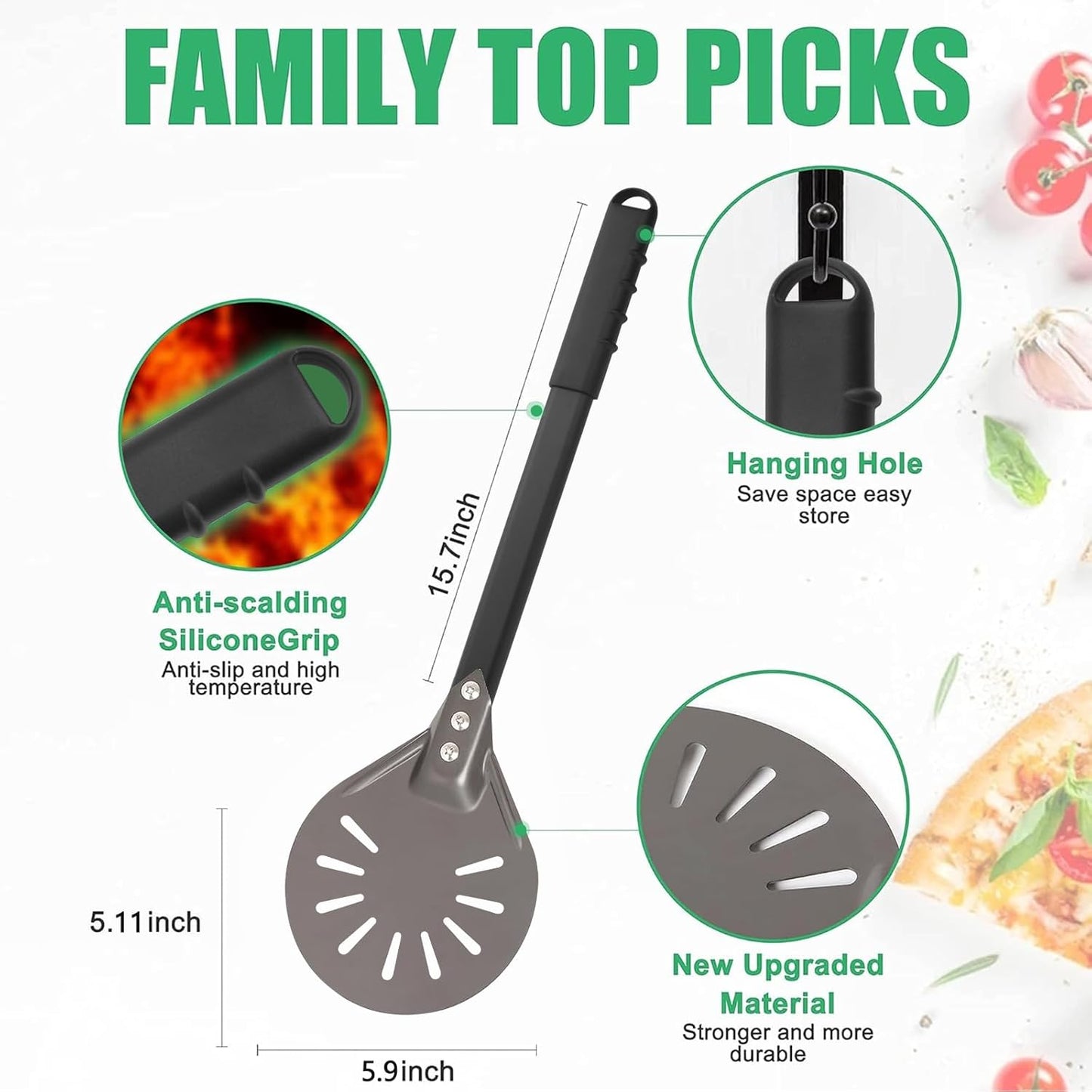 Pizza Turning Peel 6 Inch Round Aluminum Perforated Pizza Peel Turner with Metal Handle Pizza Paddle for Homemade Pizza Oven Accessories