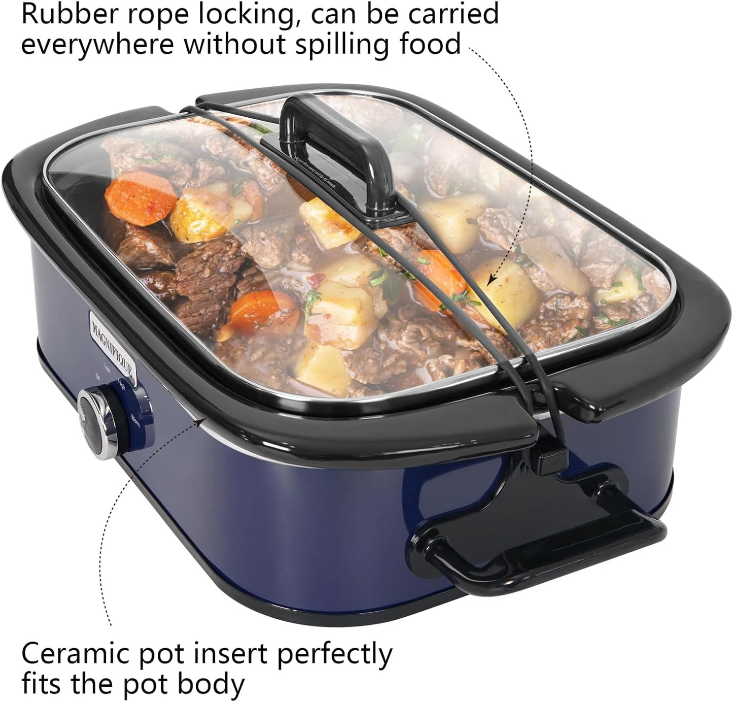 4-Quart Slow Cooker with Casserole Manual Warm Setting - Perfect Kitchen Small Appliance for Family Dinners, Dishwasher Safe Crock, Blue