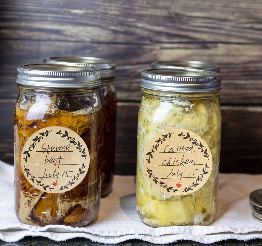 500pcs 2" Label Stickers for Jars and Lids, Wreath Design with 3 Lines for Writing, Kraft Sticker Labels Pantry Labels, Mason Jar Labels Canning Labels Bottle Labels