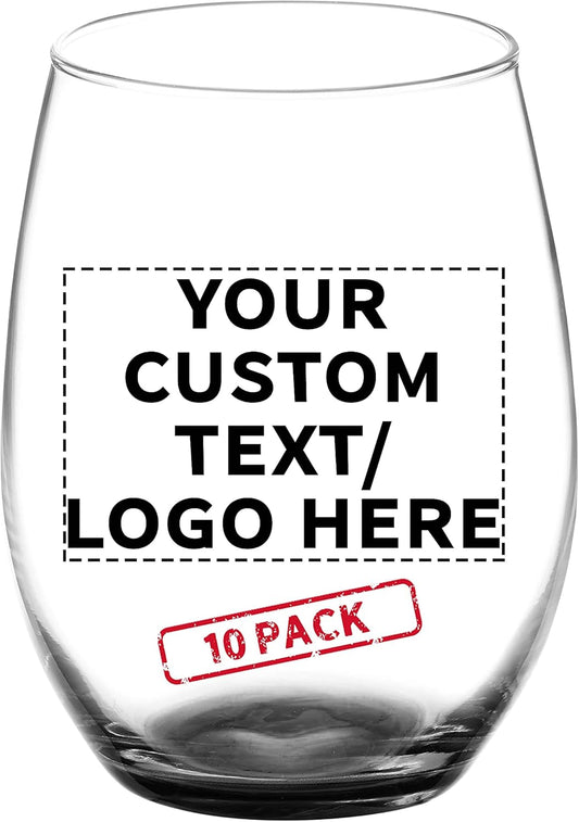 DISCOUNT PROMOS 10 ARC Stemless Wine Glasses Set, 21 oz. - Customizable Text, Logo - Chardonnay, Cabernet, Merlot, Sauvignon - Black