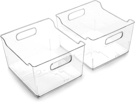 BINO | The Lodge Collection | Plastic Storage Bins - 2 Pack | Multi-Use Organizer With Built-In Handles | BPA-Free | for Pantry, Home, Fridge, and Freezer Organization