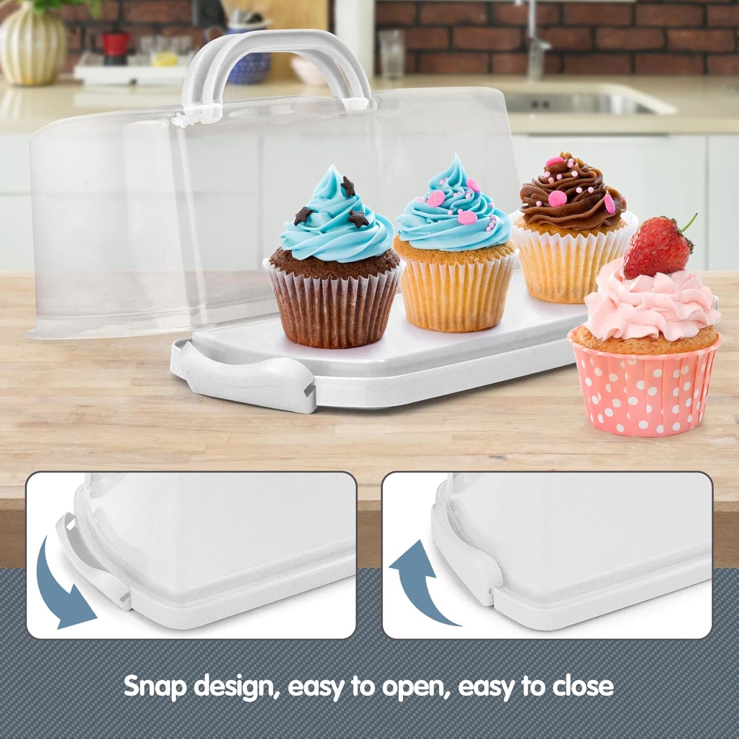 2-Pack Plastic Rectangular Bread Box with Clear Lid, Loaf Cake Keeper, Portable Bread Keeper Storage Container with Handle (White)