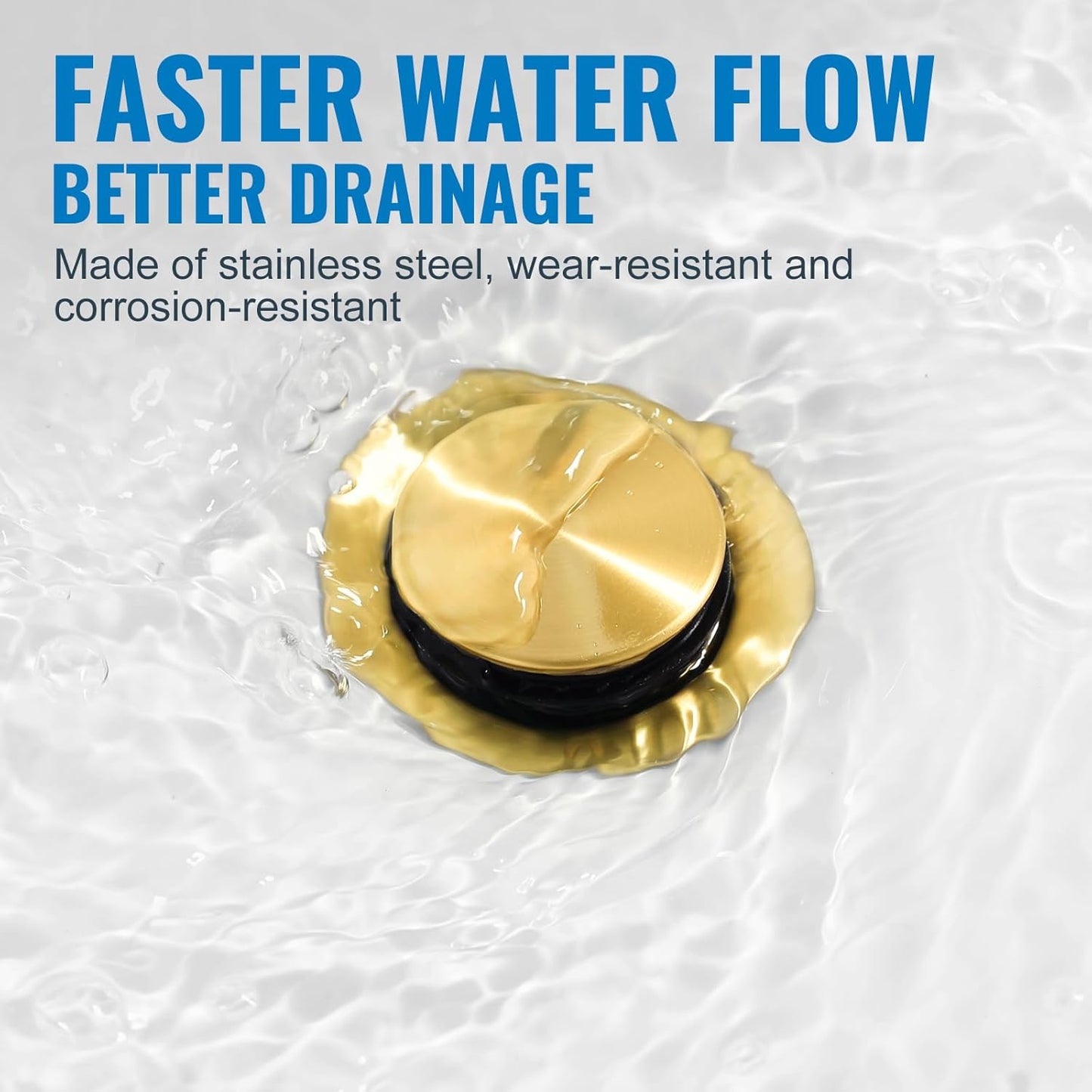 ALEASHA Pop Up Sink Drain Without Overflow, Bathroom Sink Drain Vessel Sink Stopper Pop Up Sink Drain Stopper, Pop Up Drain for Bathroom Sink Drain Strainer for Hair Catcher, Brushed Golden