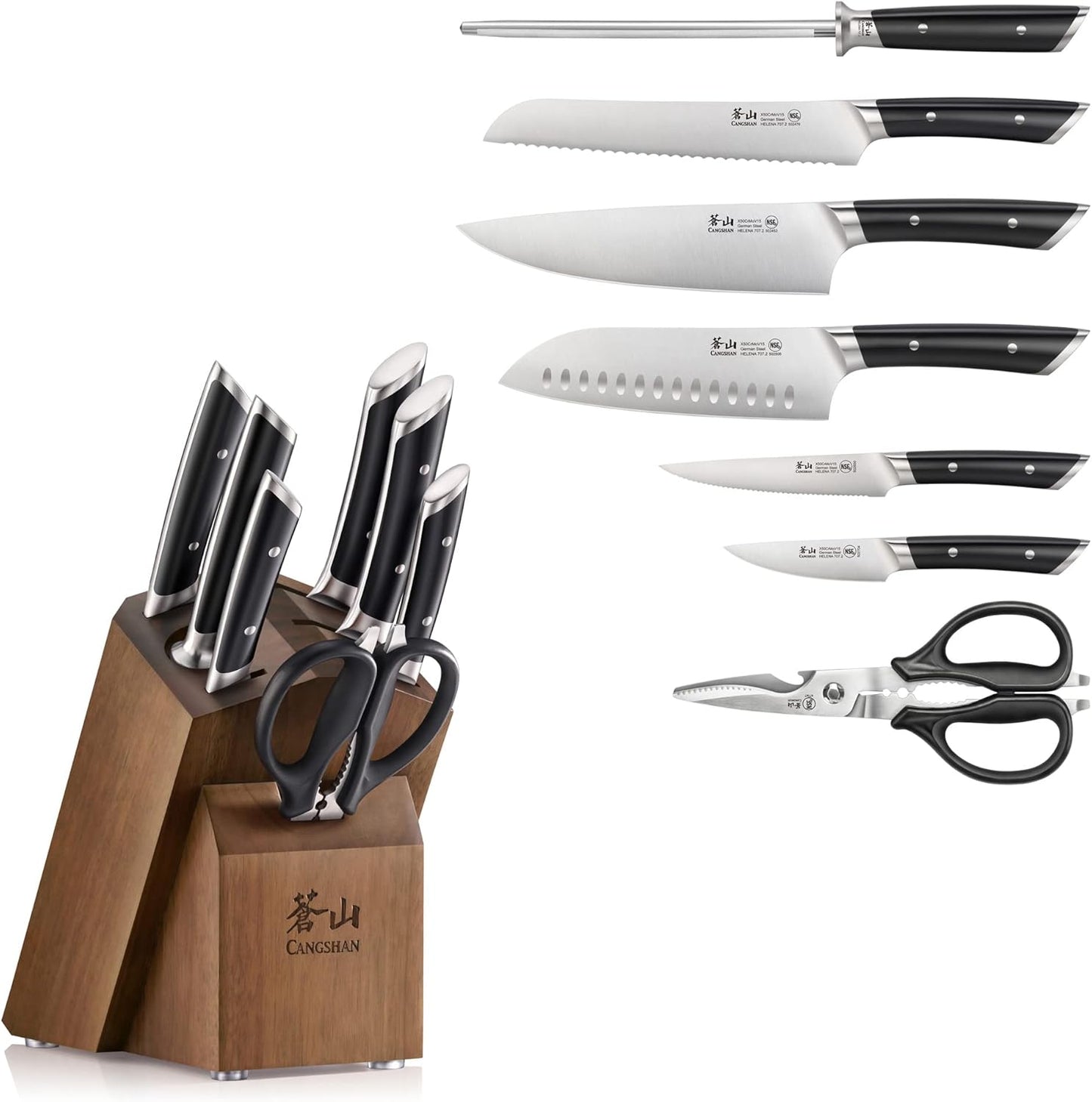 Cangshan HELENA Series German Steel Forged Knife Block Set (8-Piece, Black)