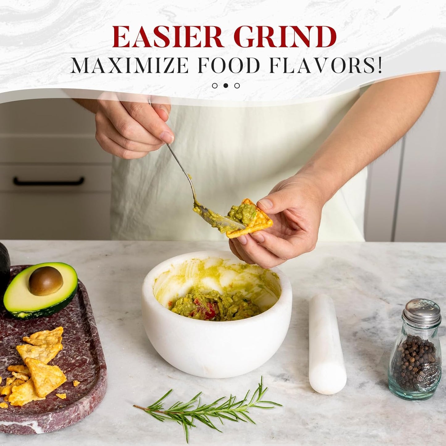 Koville Marble Mortar and Pestle Set, 6.3"-2 Cups Grinder Bowl for Guacamole, Salsa, Pill Crusher, Spice, Herb, Garlic, Nut, Heavy Duty Grinder for Kitchen(Namib Fantasy)