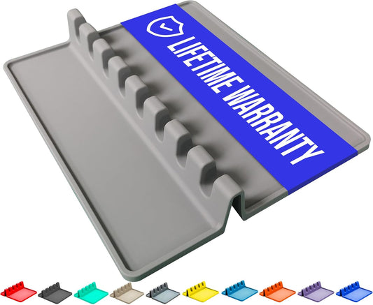 Silicone Spoon Rest for Stove Top with Drip Pad (1 Pack) - Extra Large Grey Heat-Resistant, BPA-Free Utensil Rest for Kitchen Counter - Utensil Holder for Spatulas, Tongs, Ladles and Kitchen Gadgets