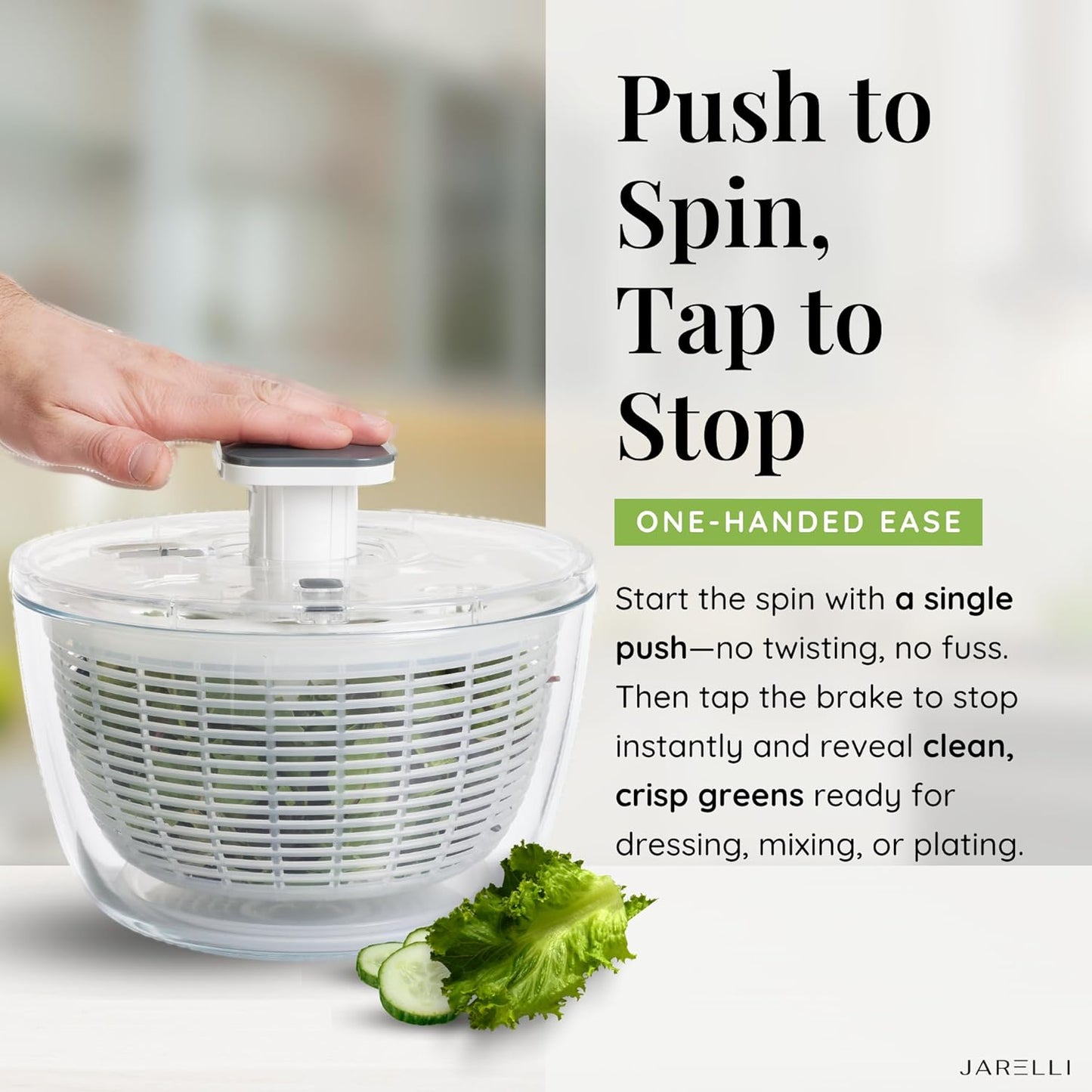 Glass Salad Spinner 6.3QT with Storage Lid | One Handed Press Lettuce Spinner | Salad Spinner for Washing, Spinning, and Draining Greens, Fruits, and Vegetables