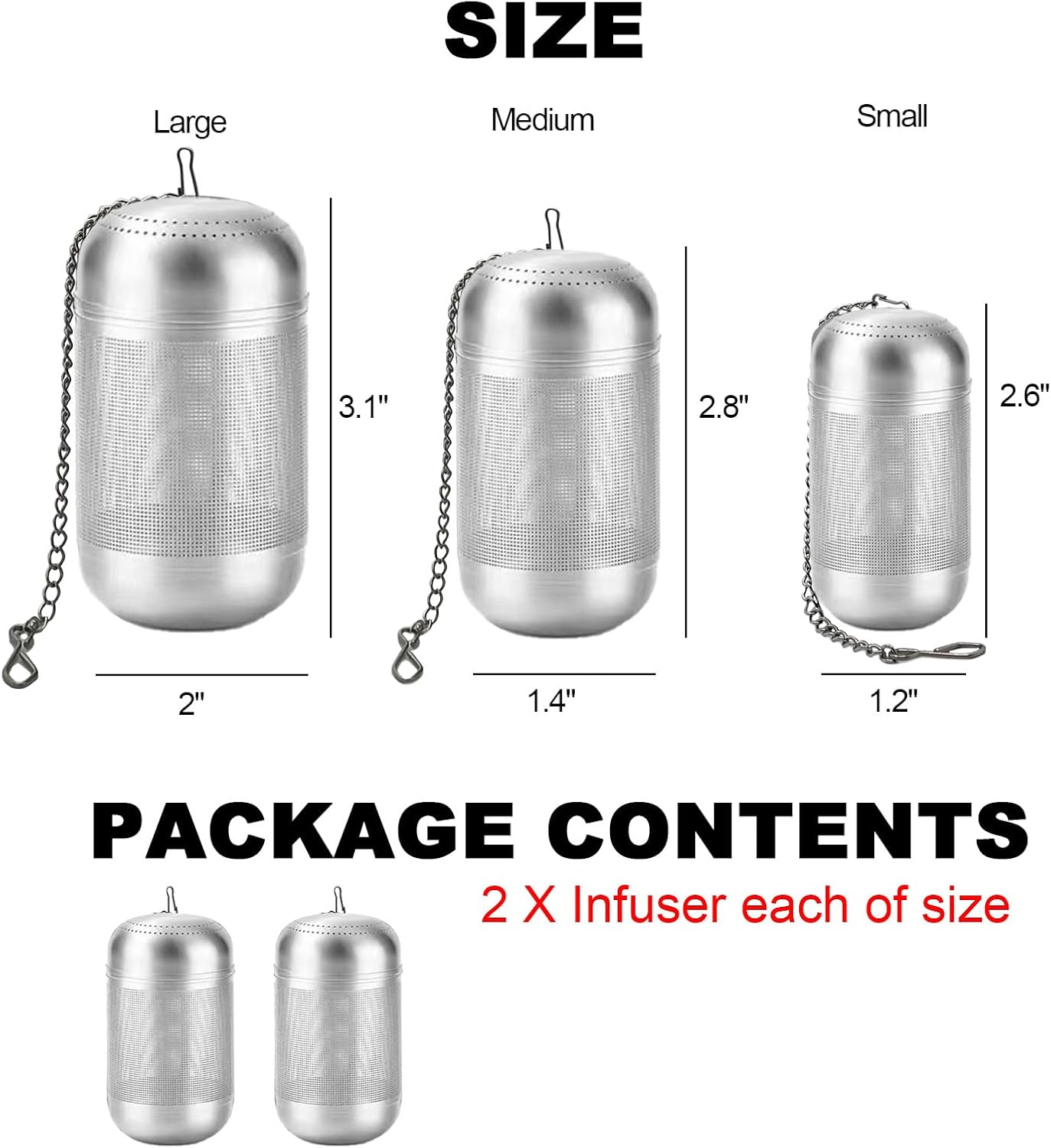 2 Pcs Tea Infuser for Loose Leaf & Fruit Infuser Insert – Extra Fine Mesh Strainer, 316 Stainless Steel with Screw-Top Lid, Reusable Filter for Herbs, Lemon, Cucumber, Coffee & Spices