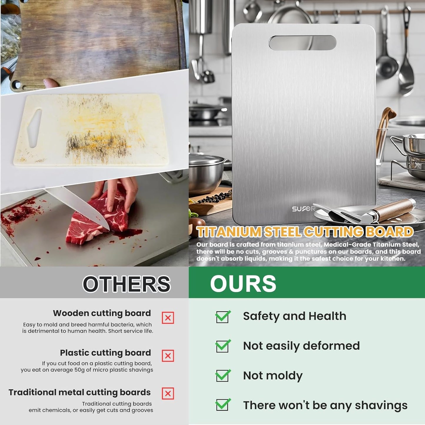 2 Pack Titanium Cutting Board - 100% Pure Titanium Cutting Boards For Kitche,Easy to clean, Double-sided food-grade Cutting Board For Cutting Meats, Fruits And Vegetables,15 * 11