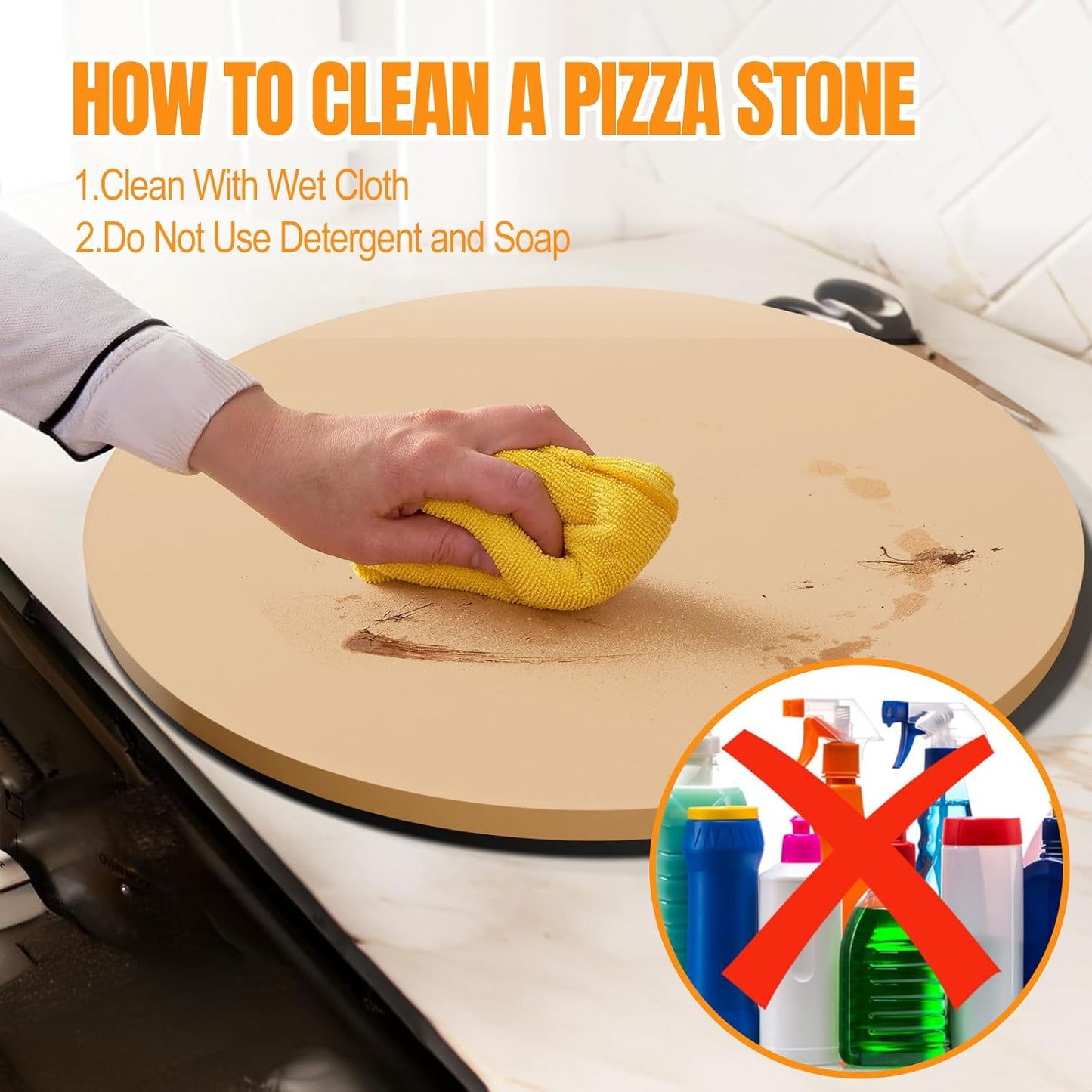 Round Pizza Stone for Grill 16 inch with Handles - Heavy Duty Cordierite Pizza Stone for Oven -Thermal Shock Resistant Baking Stone, Includes Metal Rack & Scraper