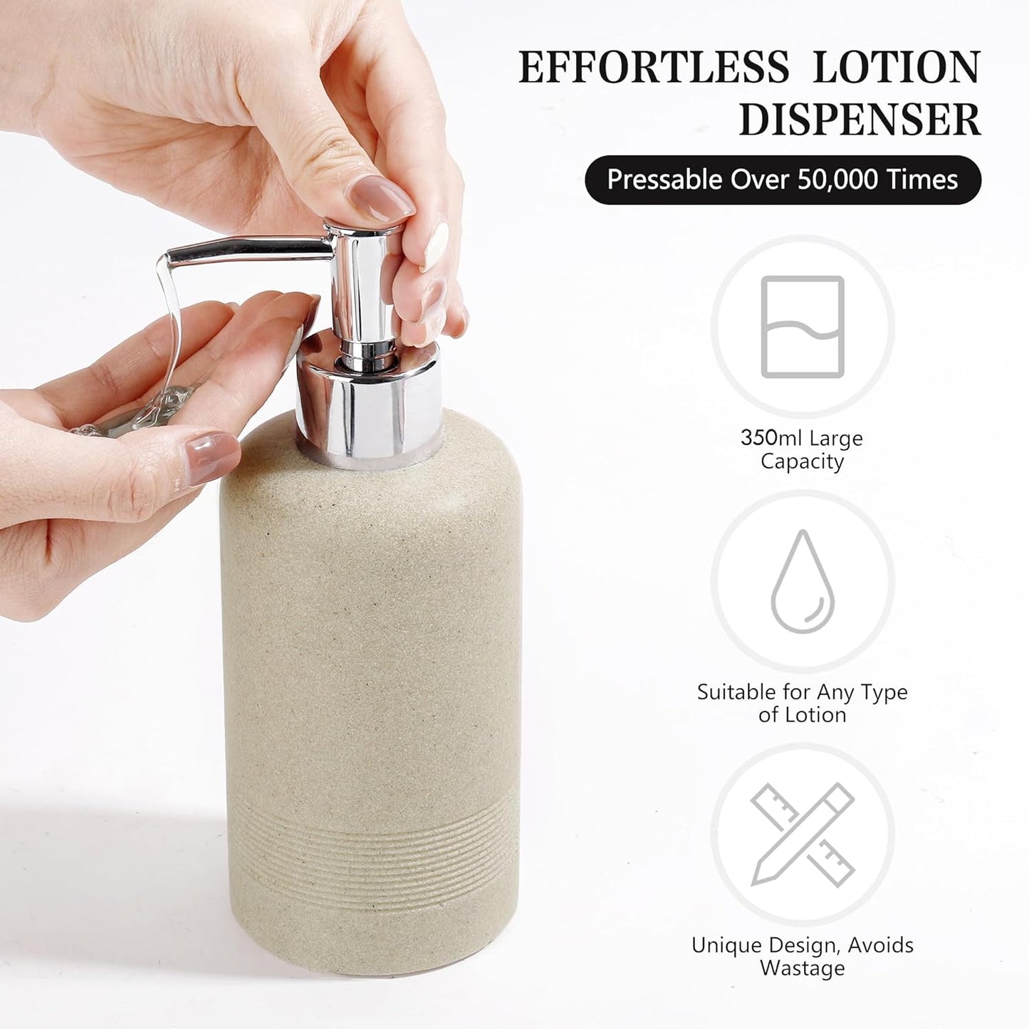 2pcs/Set Hand Soap Dispenser Sets - 10.8oz Refillable Resin Liquid Soap Dispensers with Rust-Proof Pump for Bathroom Countertop or Kitchen, Beige