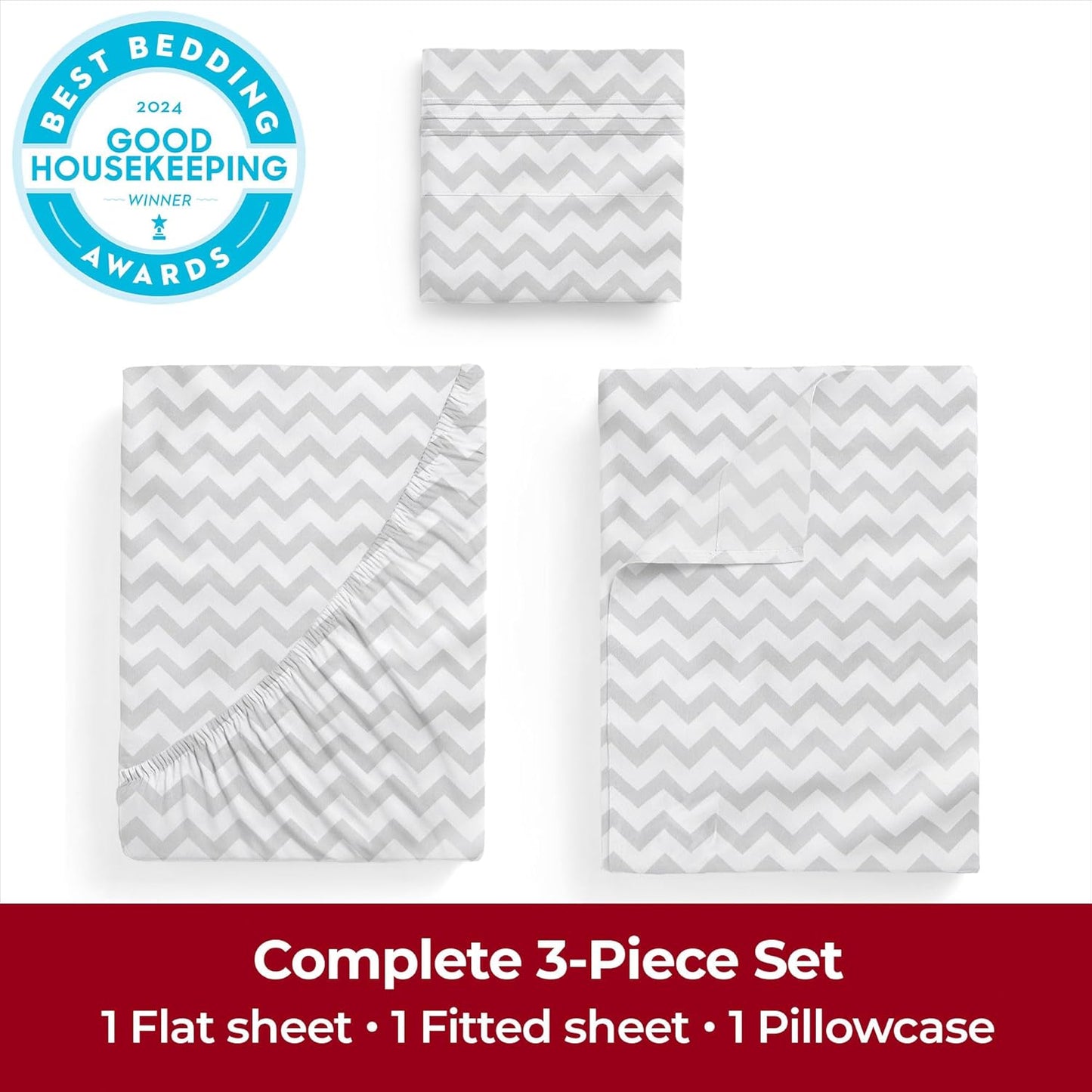 Mellanni Extra Deep Twin Sheets - 3 PC Iconic Collection Bedding - Hotel Luxury, Ultra Soft, Cooling Bed Sheets - Wrinkle, Fade, Stain Resistant (Twin, Chevron Gray)