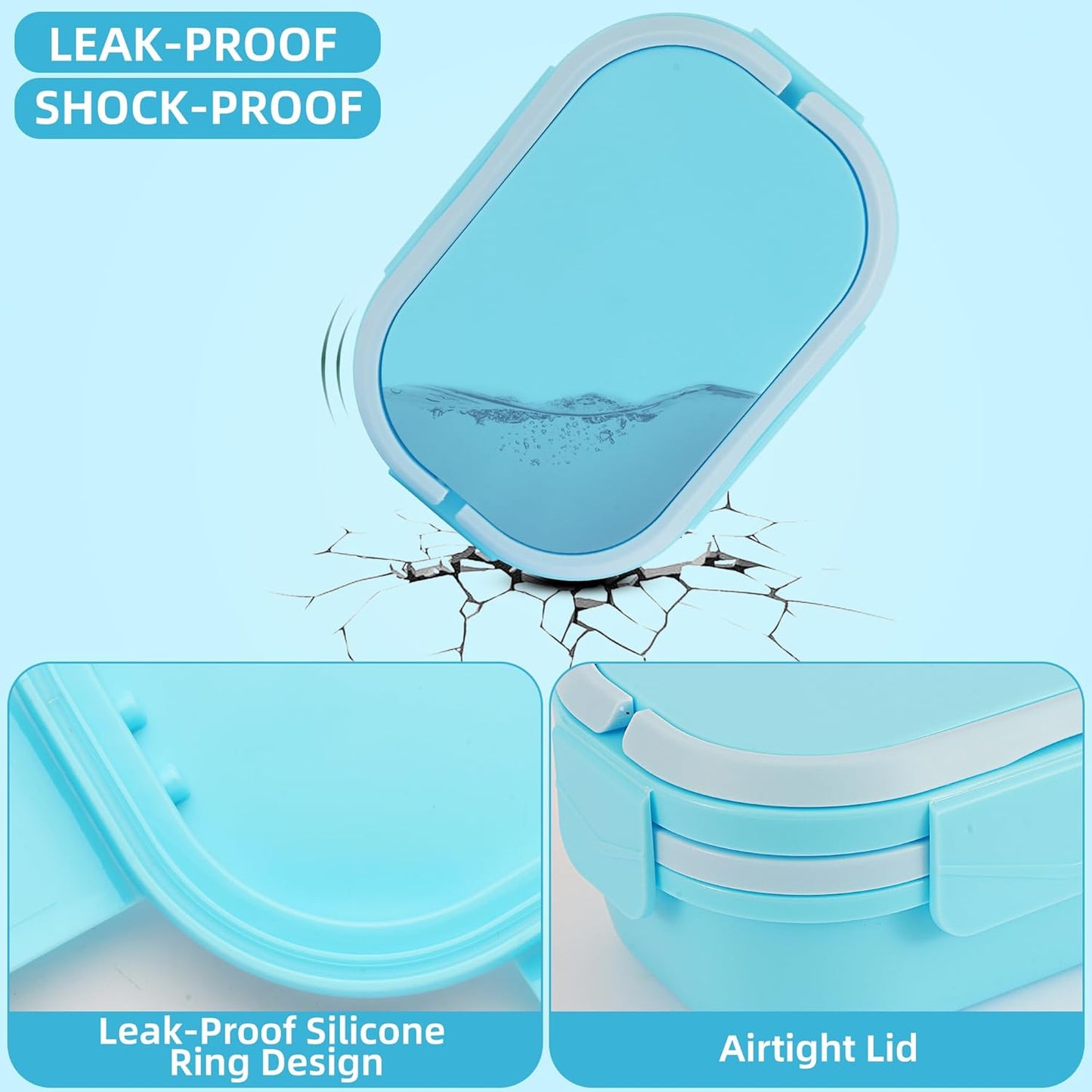 Bento Box Adult Lunch Box with Hidden-Handle, Leak-Proof Lunch Containers for Adults & kids, 2-Layer 5-Compartment 6 Cup with Utensils, Blue