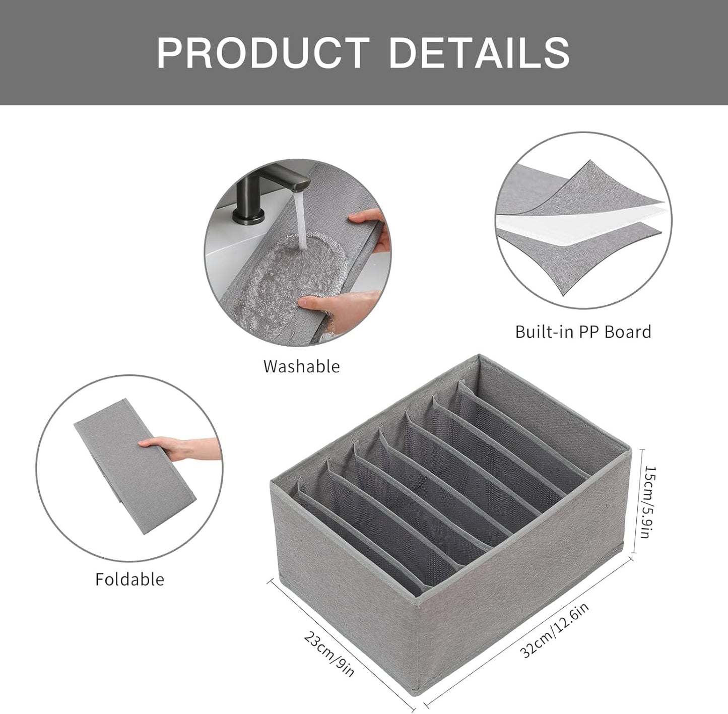 Qozary 4 Pack Drawer Organizers for Clothing, 8 Grids Foldable Closet Organizers and Storage Bins for Bedroom, Dresser Organizer Boxes for Thin T-shirts, Tank Tops