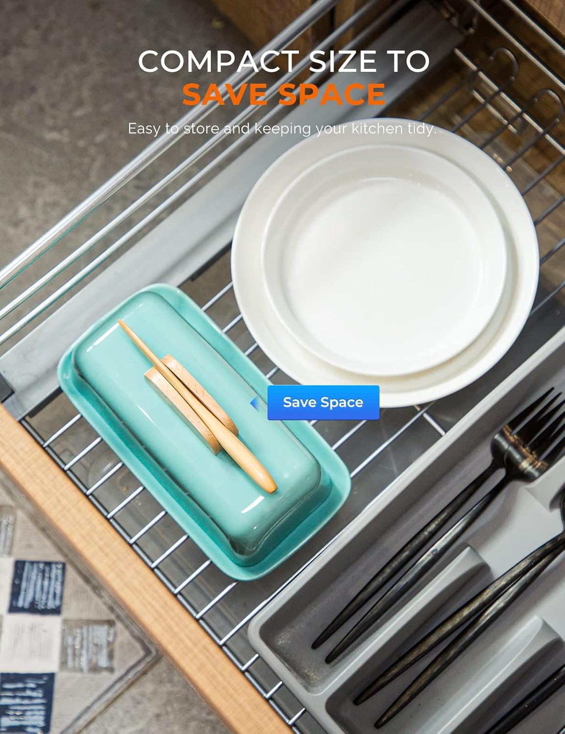 Butter Dish with Lid and Knife Ceramic Butter Holder for Counter Humanized Clamp-able Knife Handle Design, Perfect for East West Coast Butter, Skyblue