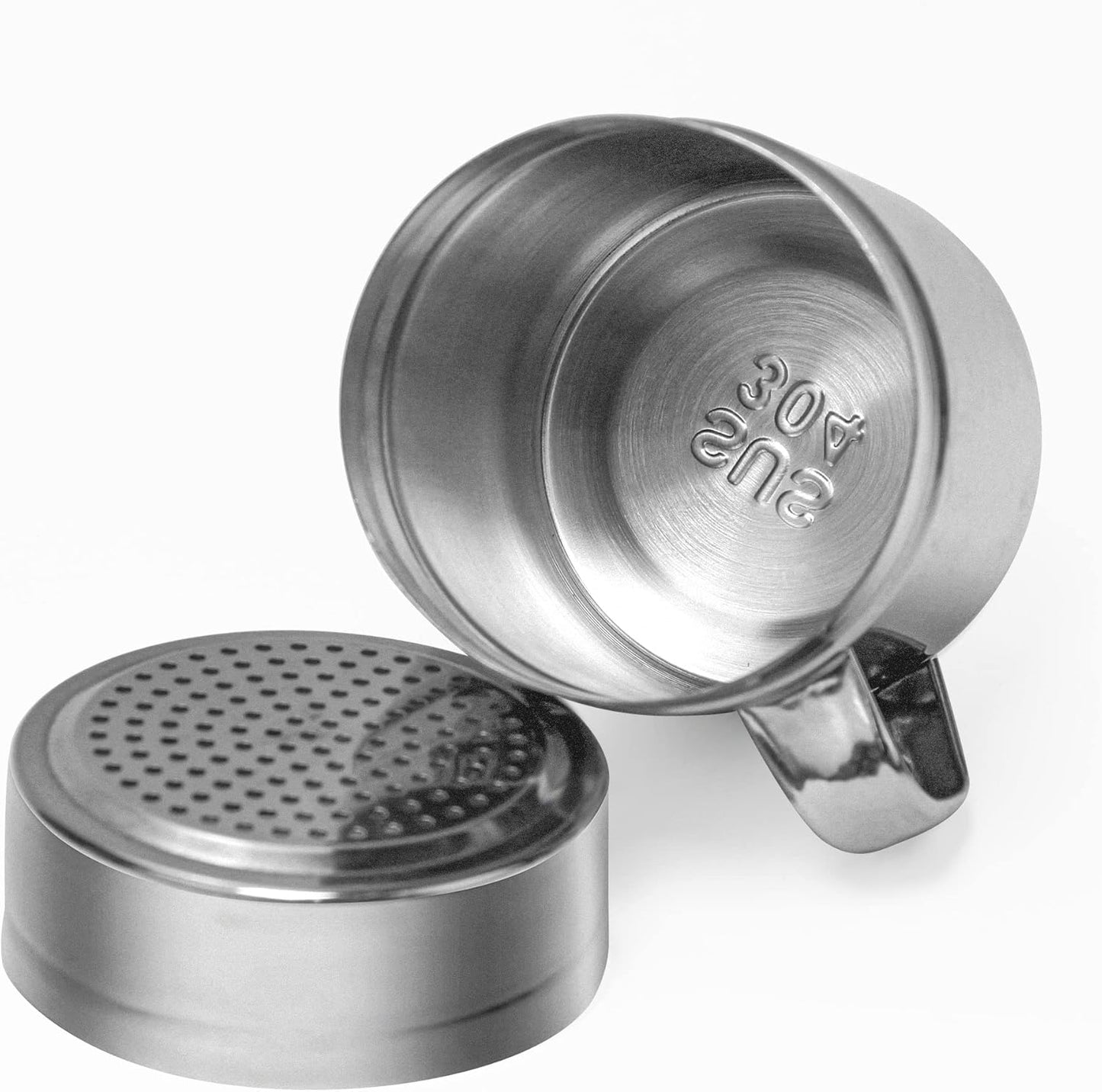 Stainless Steel Salt and Pepper Shakers Set, 10 OZ Seasoning Spice Shaker with Lid and Handle 127 Holes, Metal Dredge Shaker for Powder Sugar Cooking Kitchen Baking (2 Pieces)