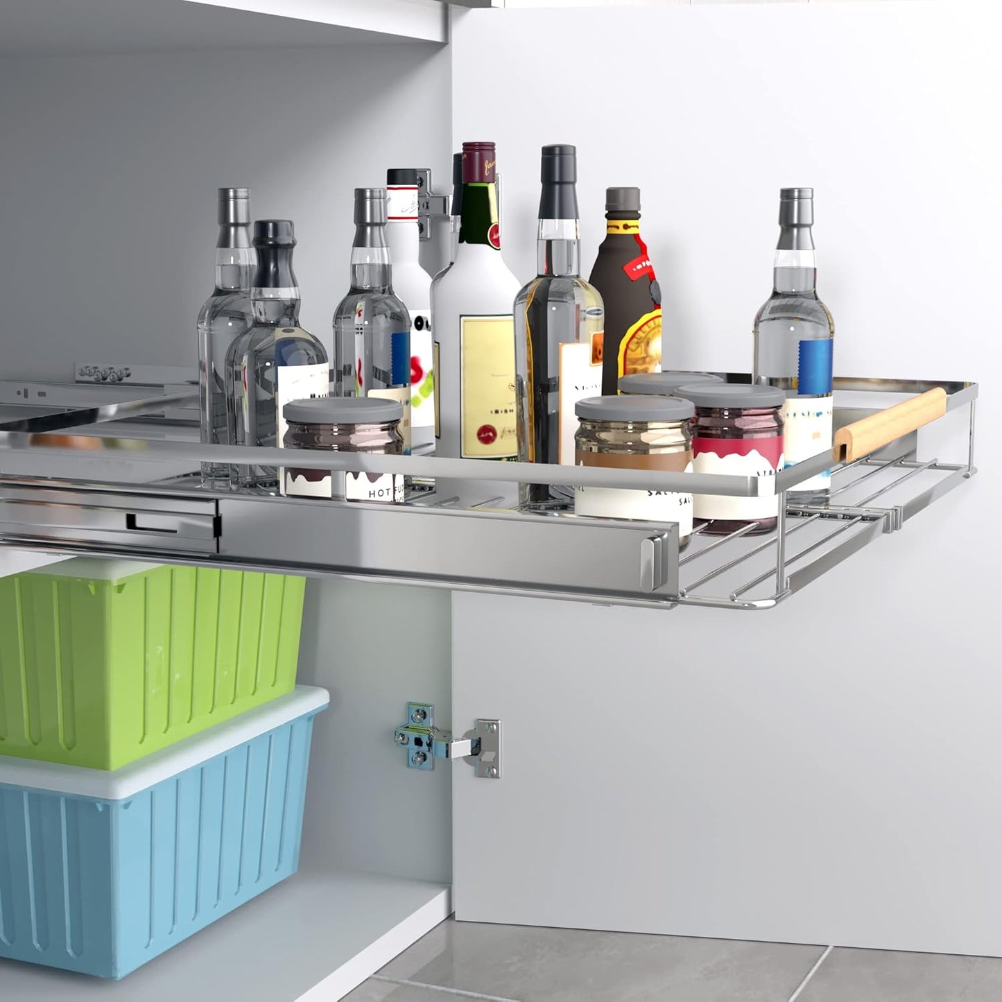 2Pack Expandable Pull Out Cabinet Organizer,12.2~17.9"W x 22.5"D Heavy Duty Slide Out Shelves Adjustable Height Cabinet Pull Out Shelves,Expandable Width Spice Rack Organizer for Kitchen