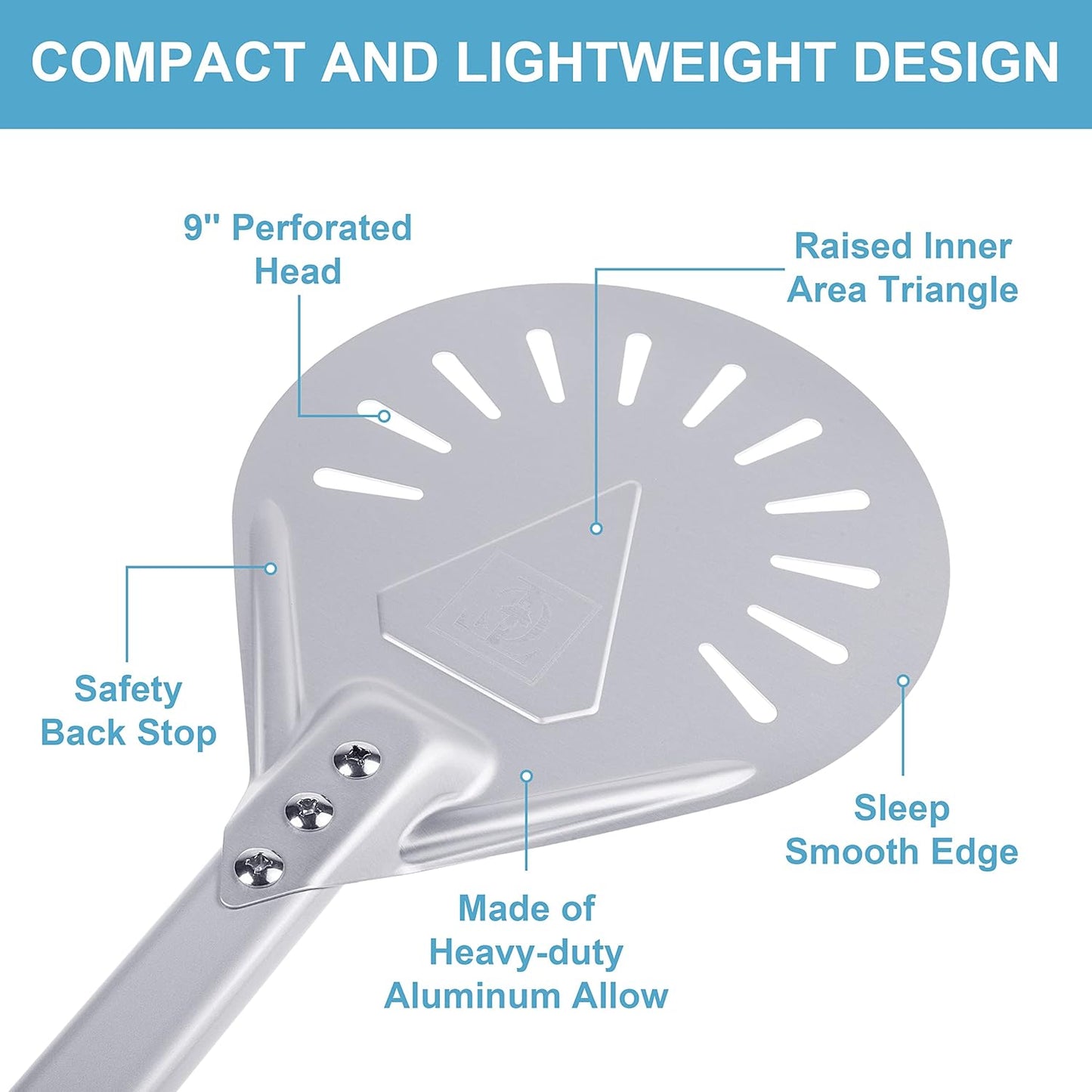 Pizza Turning Peel-Premium Pizza Paddle with Non-Slip Rubber-Covered Handle –Heavy-Duty Turning Peel with Aluminum Plate – Ergonomic and Lightweight Design (9-Inch)