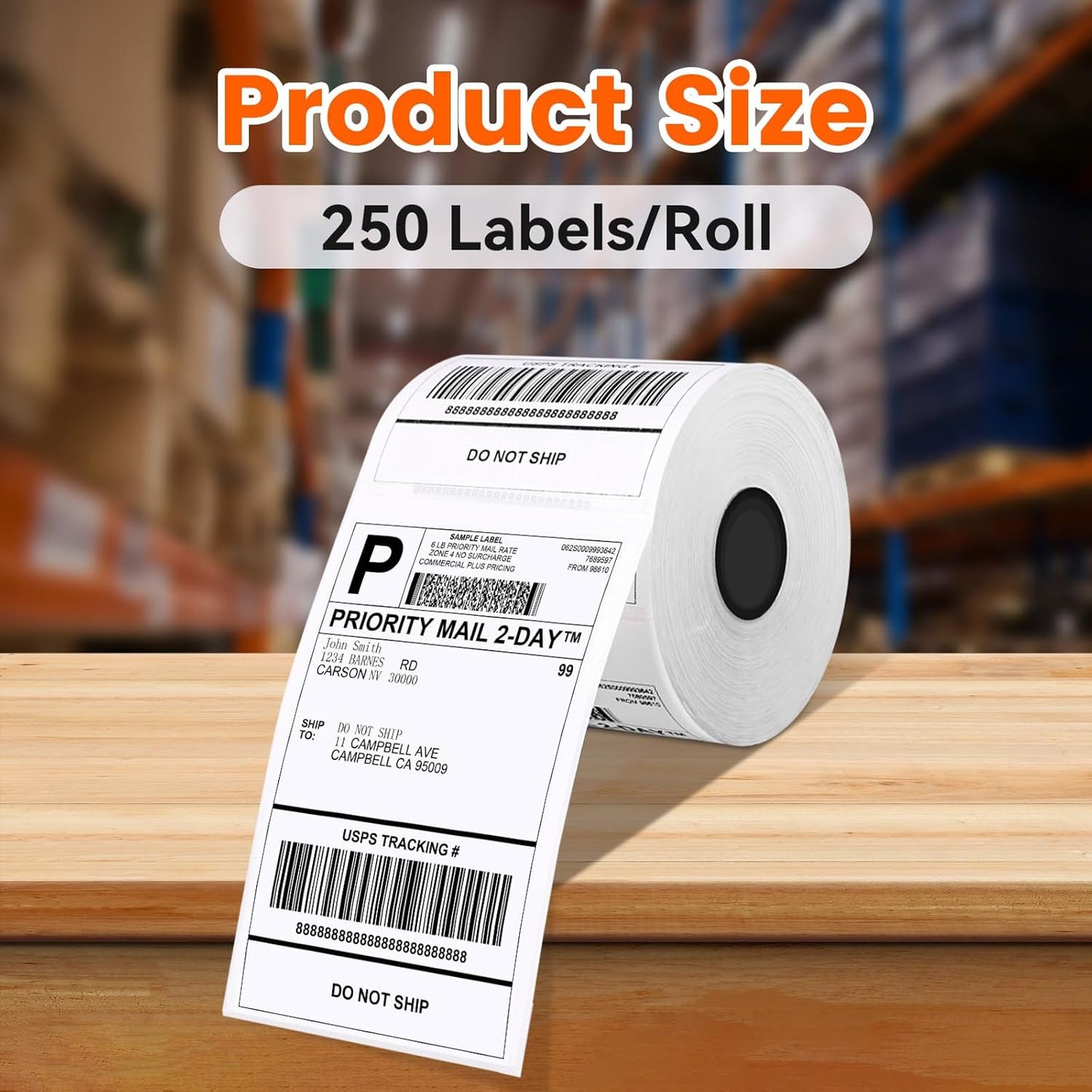 4x6 Thermal Labels, Shipping Label for Thermal Label Printer, Pack of 250 4x6 Roll Labels, Commercial Grade, Compatible with JADENS, Phomemo, Rollo, MUNBYN, Zebra and Other Thermal Printers