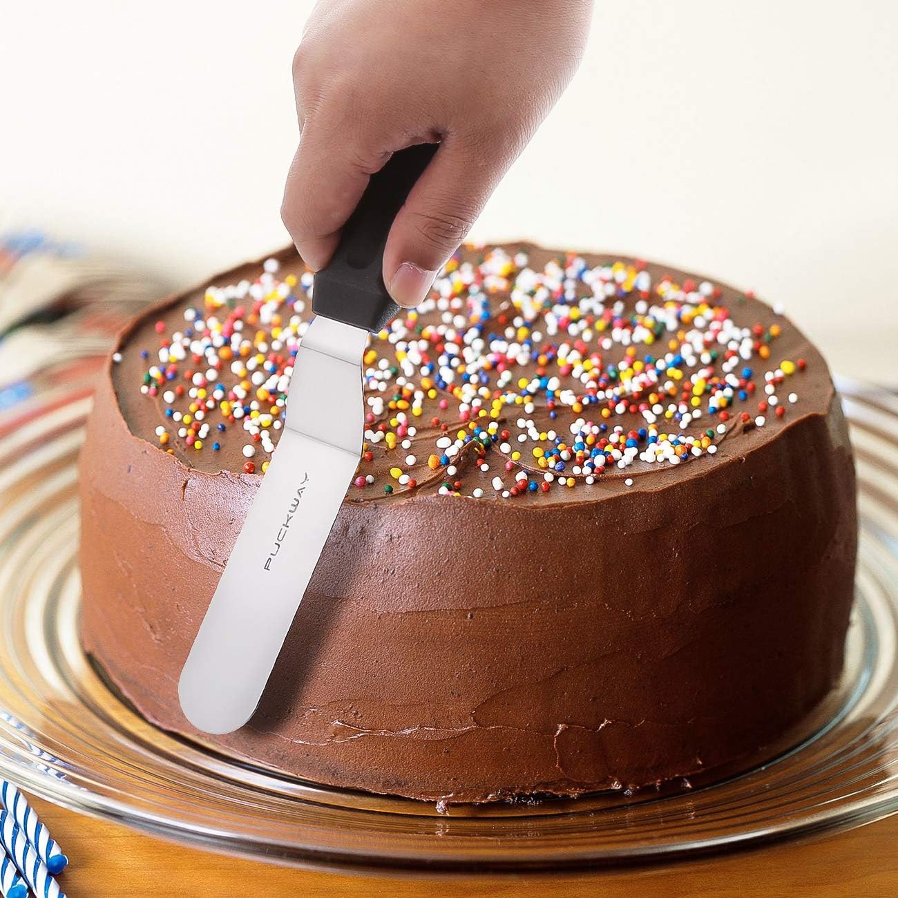 Angled Icing Spatula, Stainless Steel Offset Spatula, Cake Spatula Set of 2 Black 6, 8 inch Blade